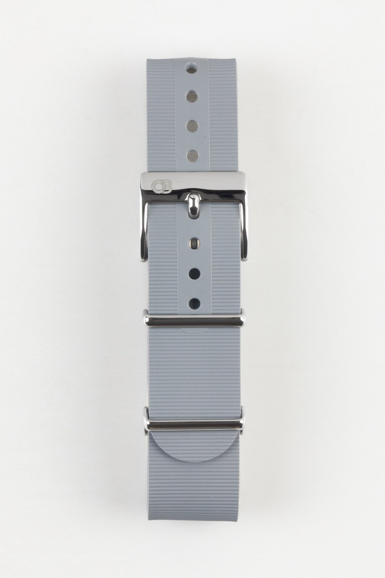 Bonetto Cinturini 328 one piece rubber watch strap in light grey with polished buckle