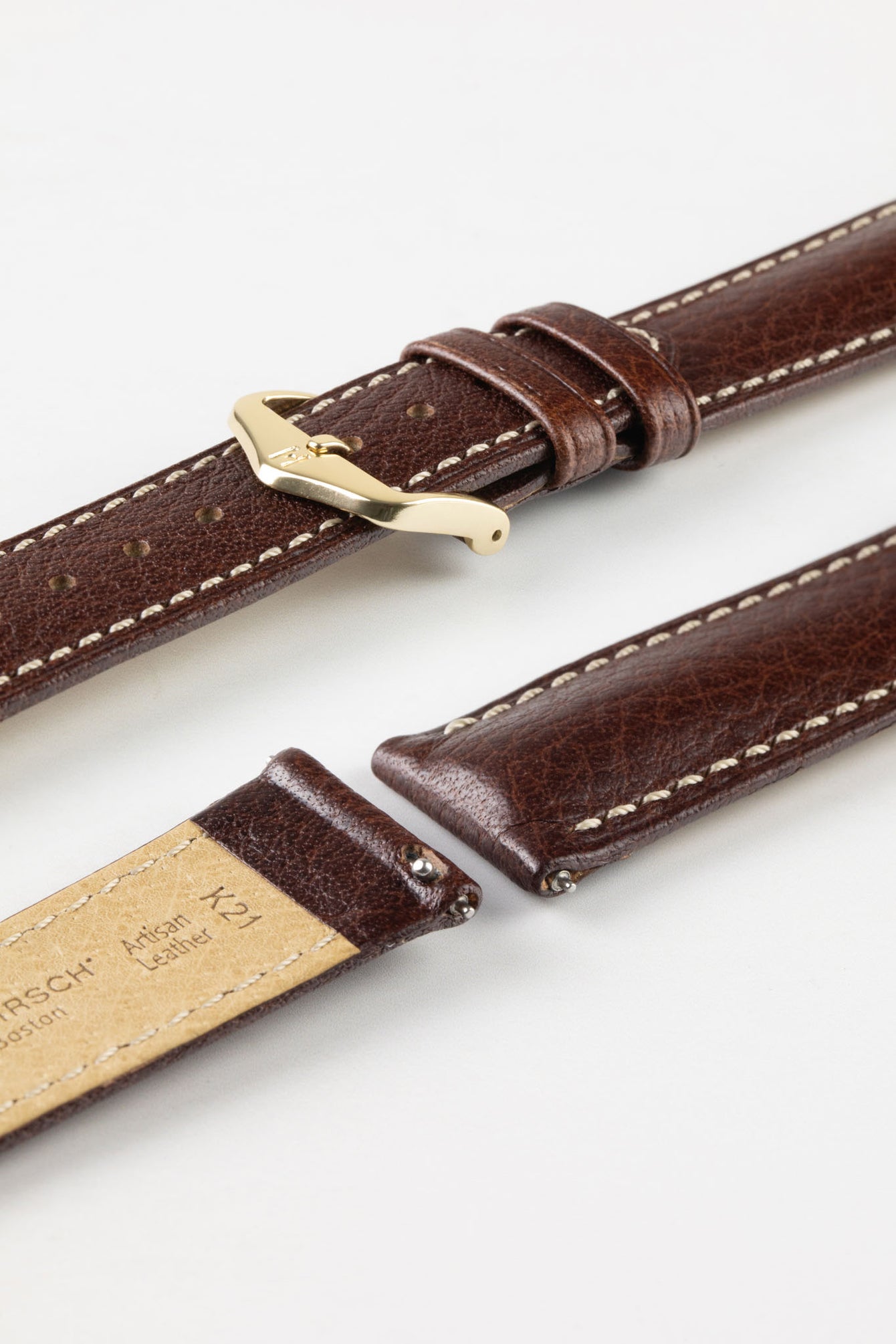 Hirsch BOSTON Buffalo Quick-Release Calfskin Leather Watch Strap in BROWN