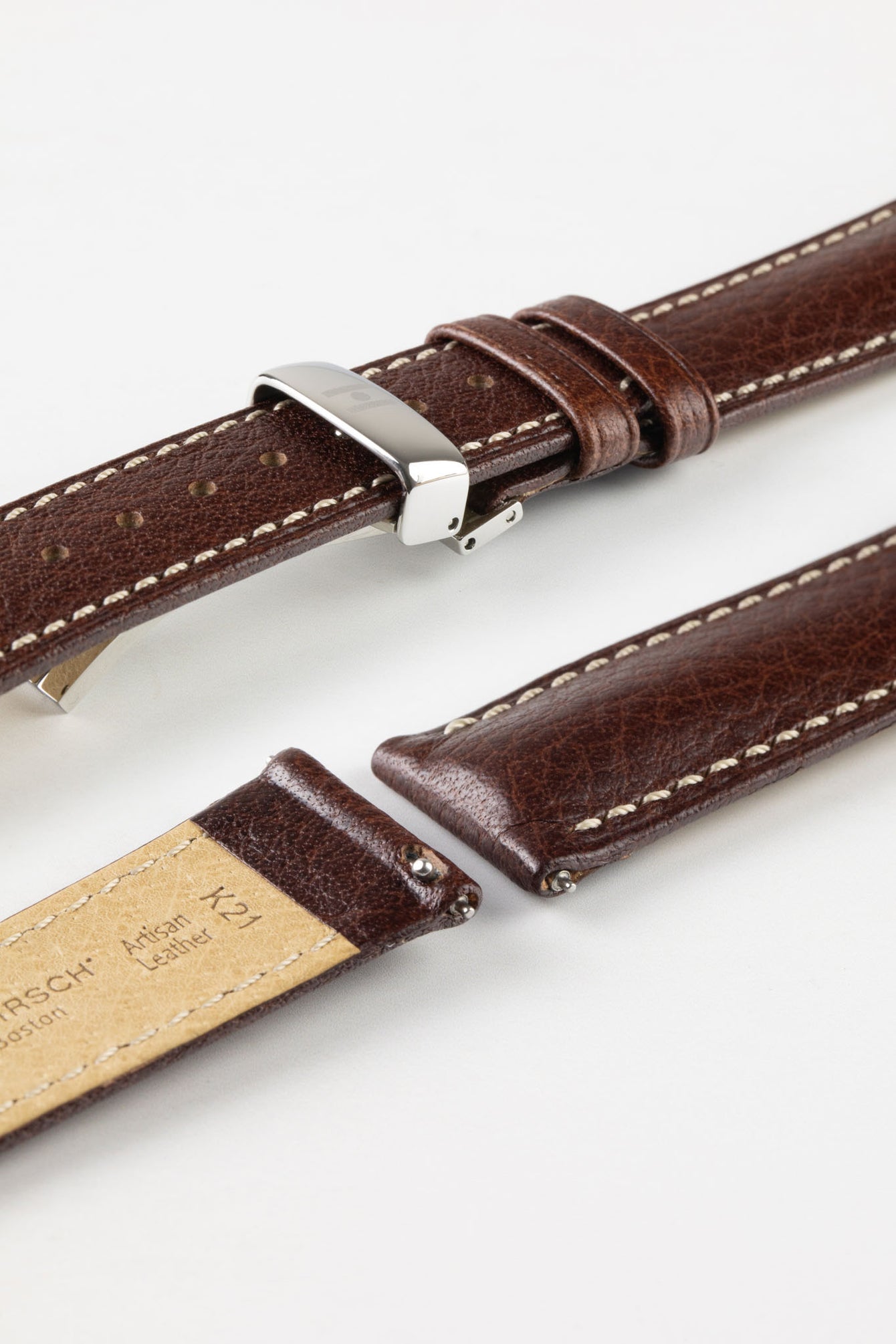 Hirsch BOSTON Buffalo Quick-Release Calfskin Leather Watch Strap in BROWN