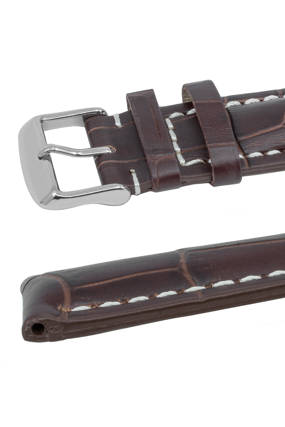 Breitling-Style Alligator-Embossed Watch Strap and Buckle in Tabac Brown