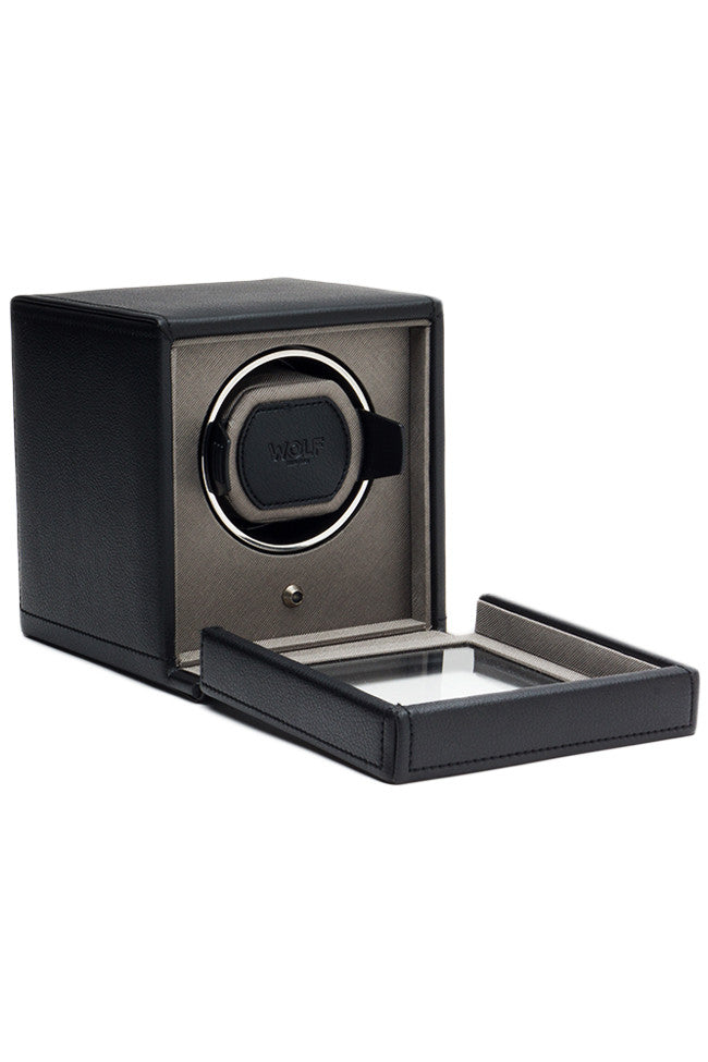 WOLF CUB Single Watch Winder with Cover in BLACK