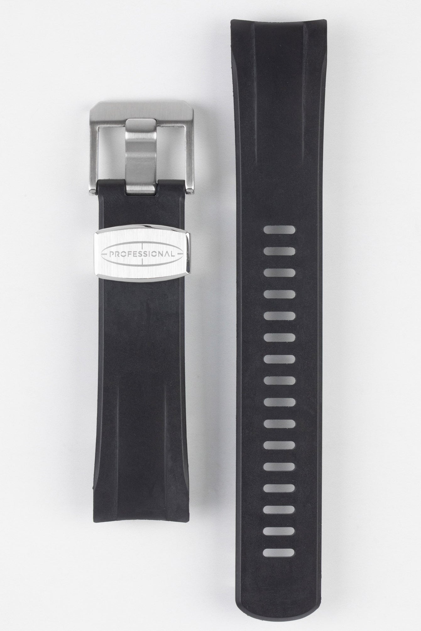 Crafter Blue CB09 Black Rubber Watch Strap for Seiko Samurai with brushed buckle and embossed keeper