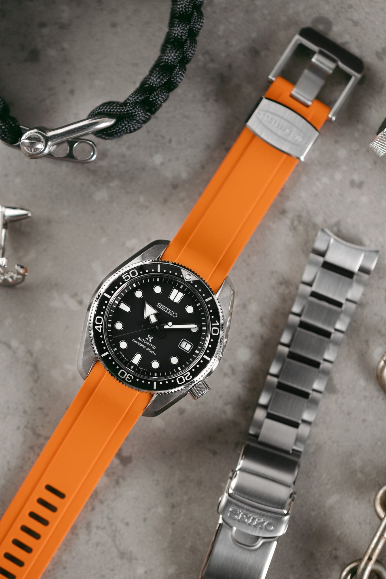 CRAFTER BLUE CB13 Rubber Watch Strap for Seiko Mini Turtle Series – ORANGE with Rubber Keepers