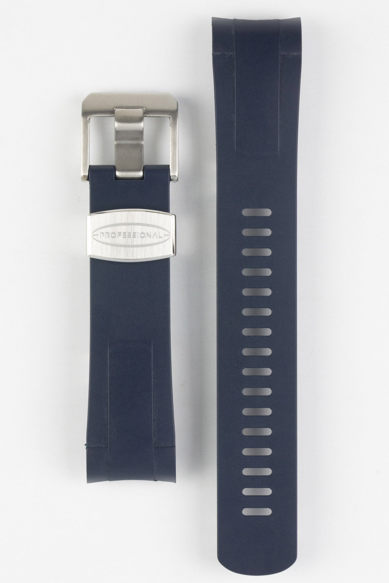 Crafter Blue TD01 Rubber watch strap Tudor Bay Series with brushed stainless steel buckle and embossed keeper in navy blue