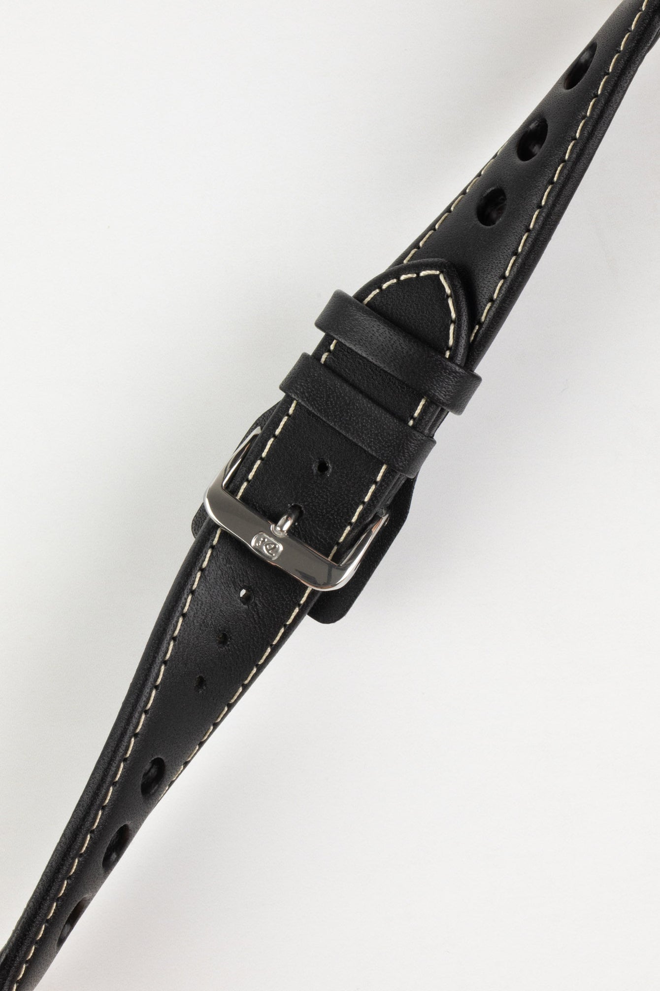 black leather racing watch strap 