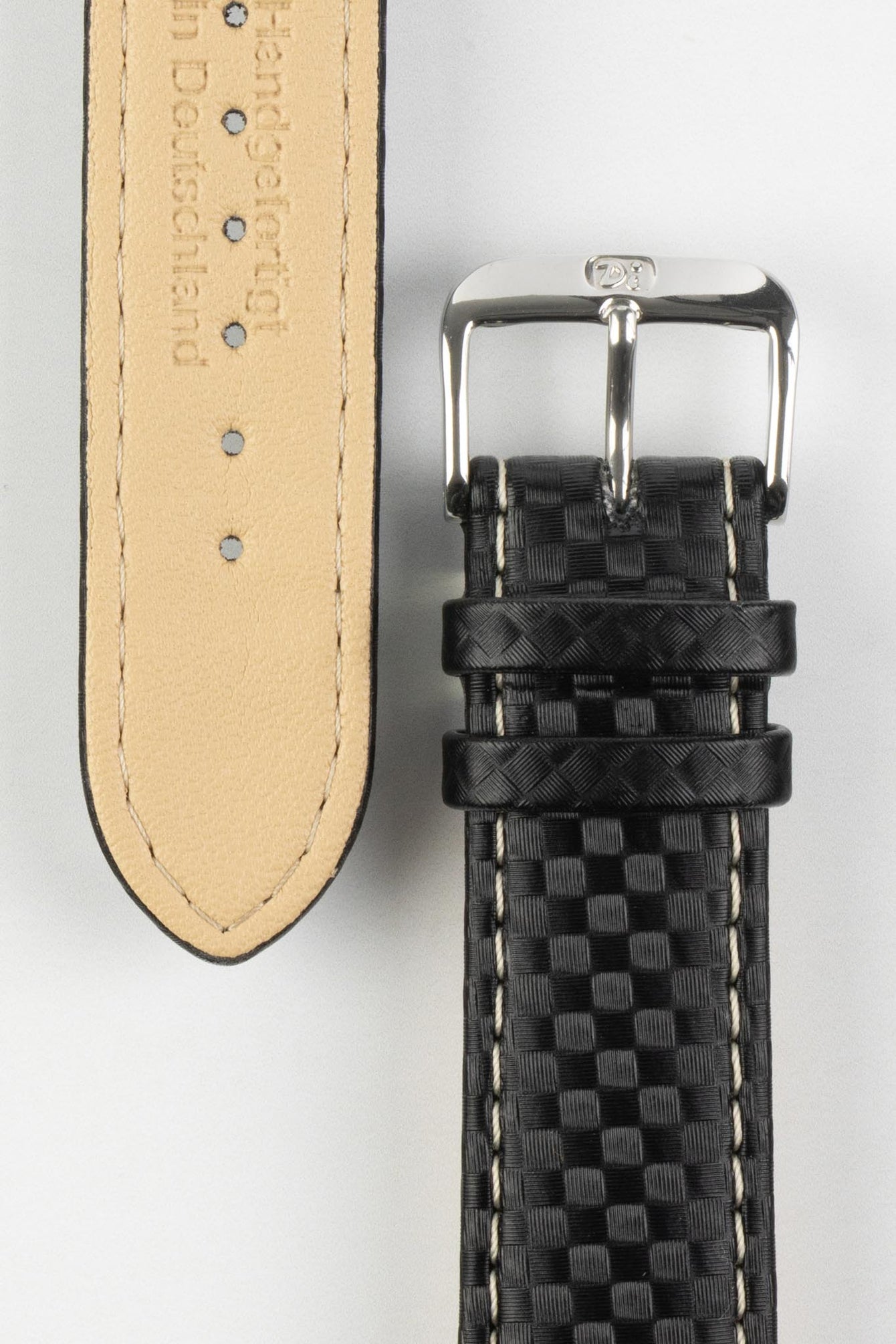 Di-Modell CARBONIO Carbon-Embossed Leather Watch Strap in BLACK