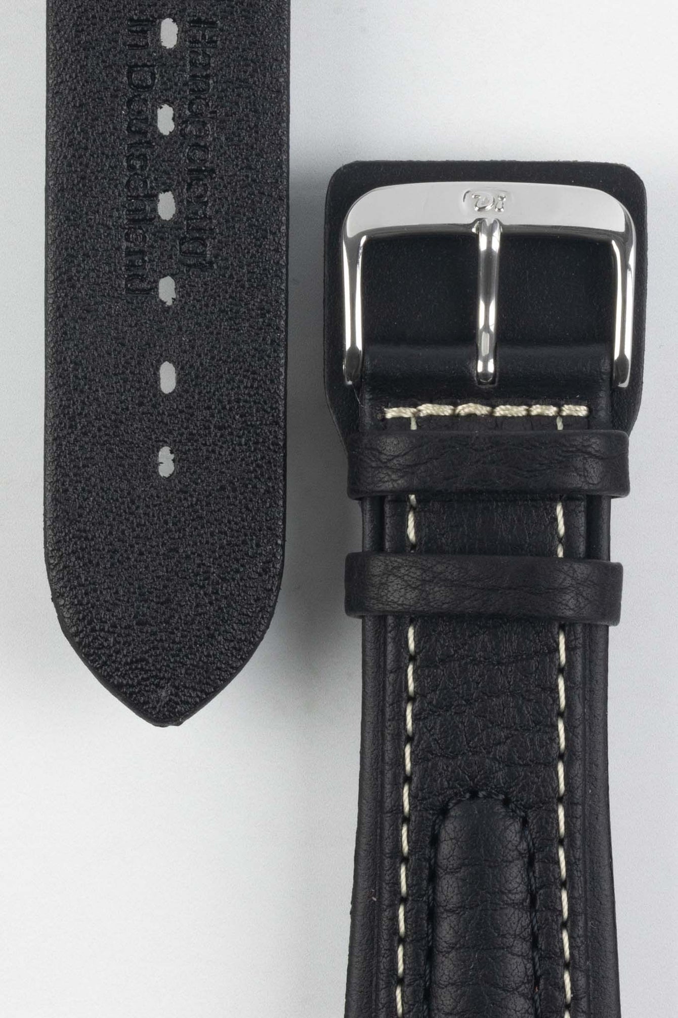 Di-Modell CHRONISSIMO Waterproof Leather Watch Strap in BLACK / WHITE