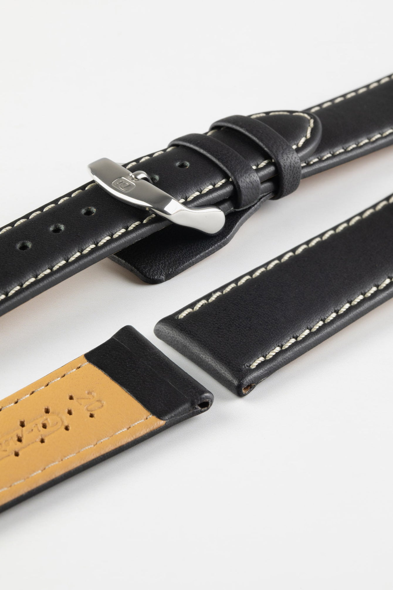 Di-Modell DENVER Calf Leather Watch Strap in BLACK / BEIGE