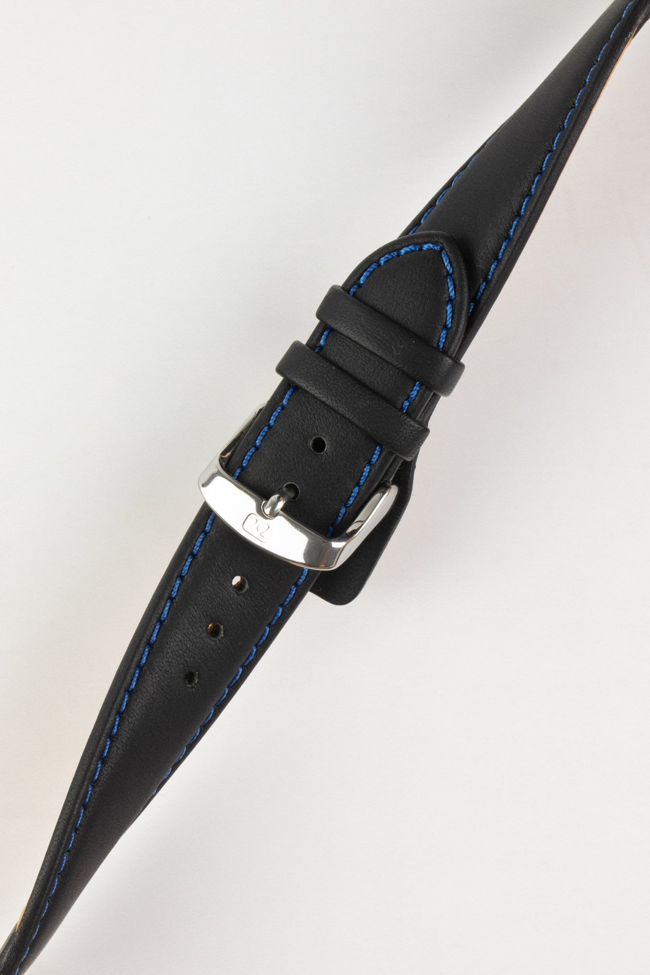 black leather watch strap blue stitching 