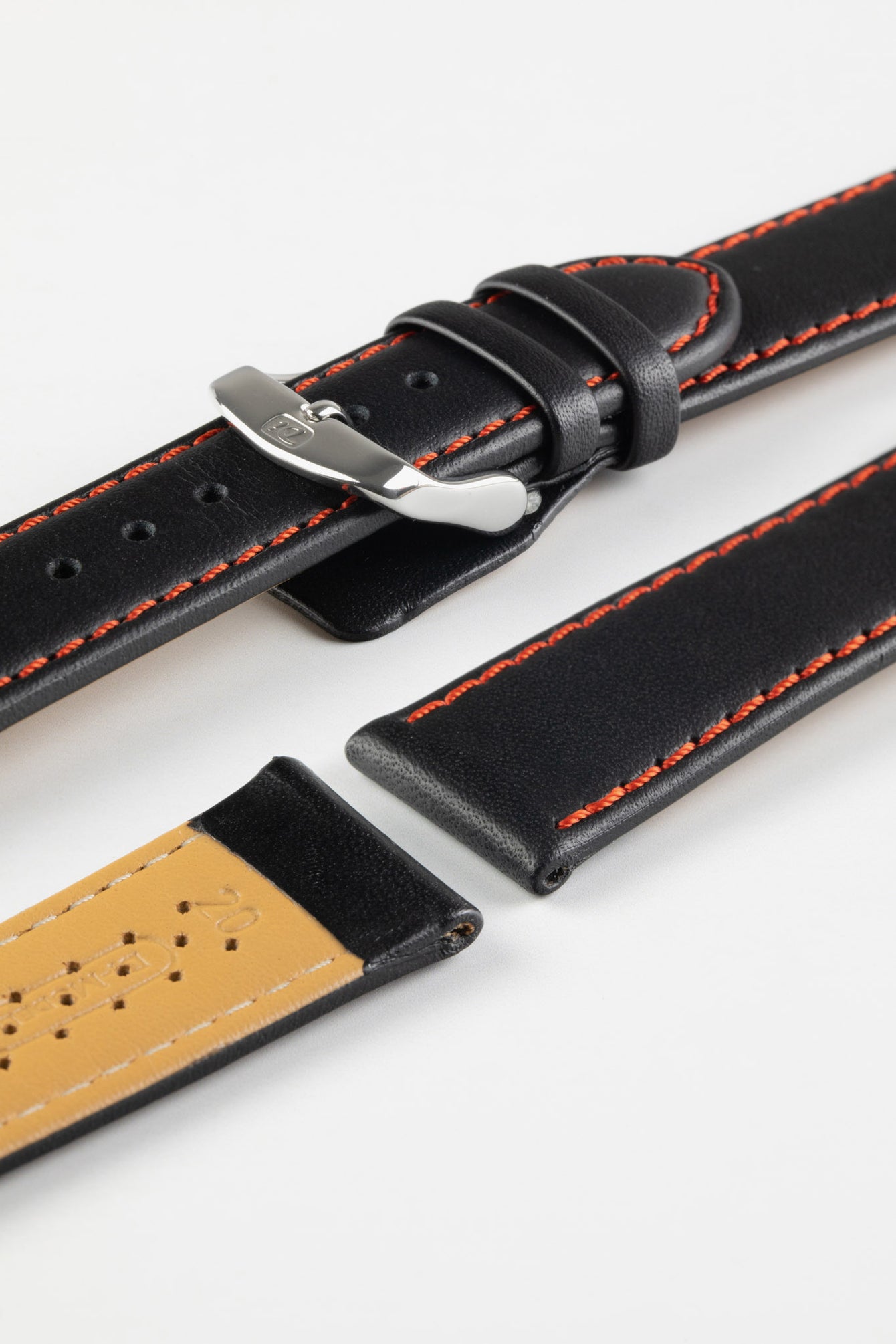 Di-Modell DENVER Calf Leather Watch Strap in BLACK / RED