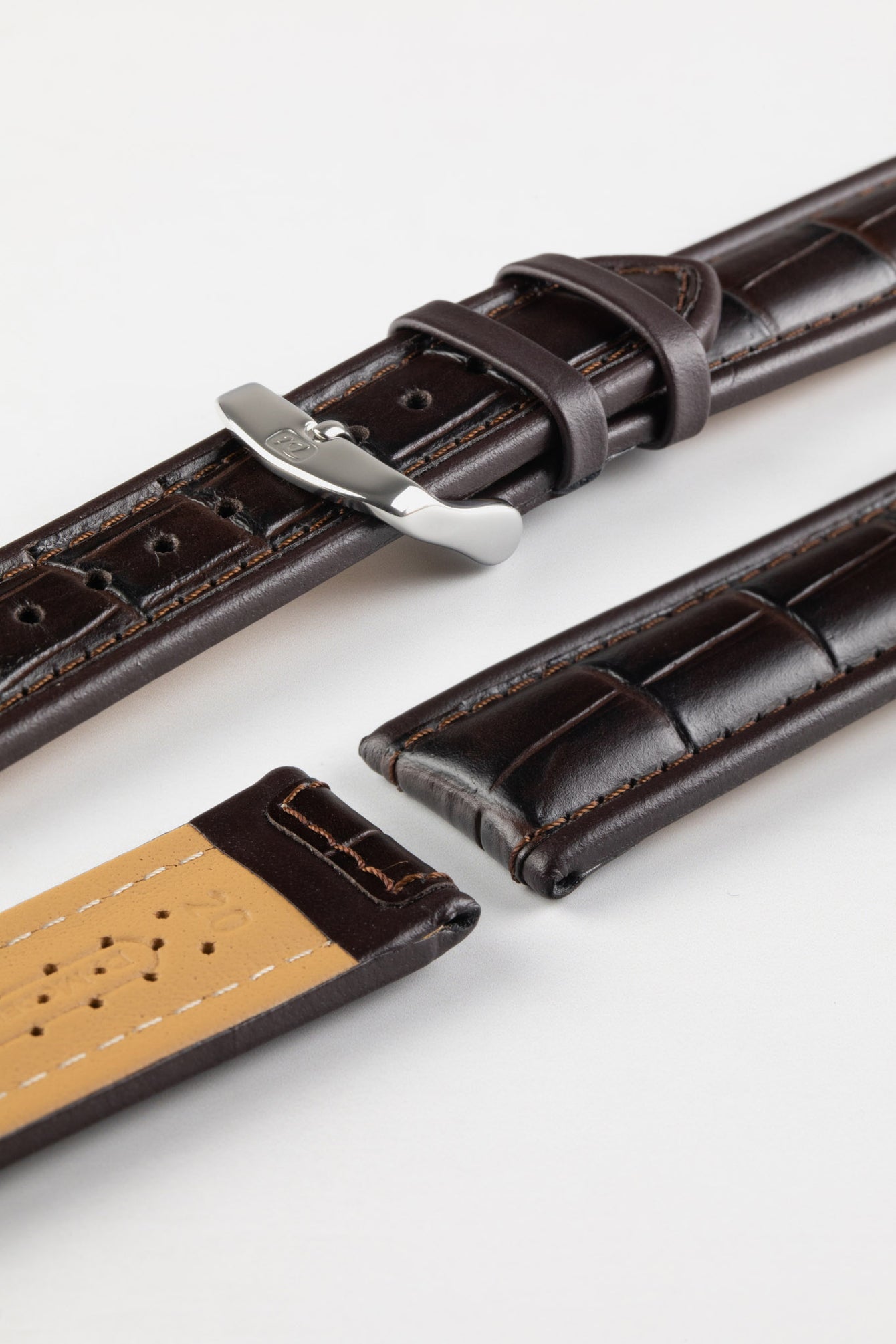 Di-Modell IMPERATOR Waterproof Alligator-Embossed Calfskin Watch Strap in BROWN