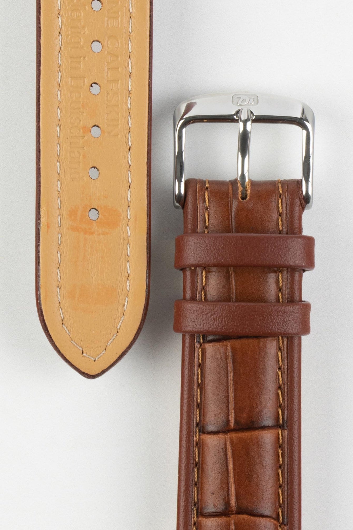 Di-Modell IMPERATOR Waterproof Alligator-Embossed Calfskin Watch Strap in GOLD BROWN