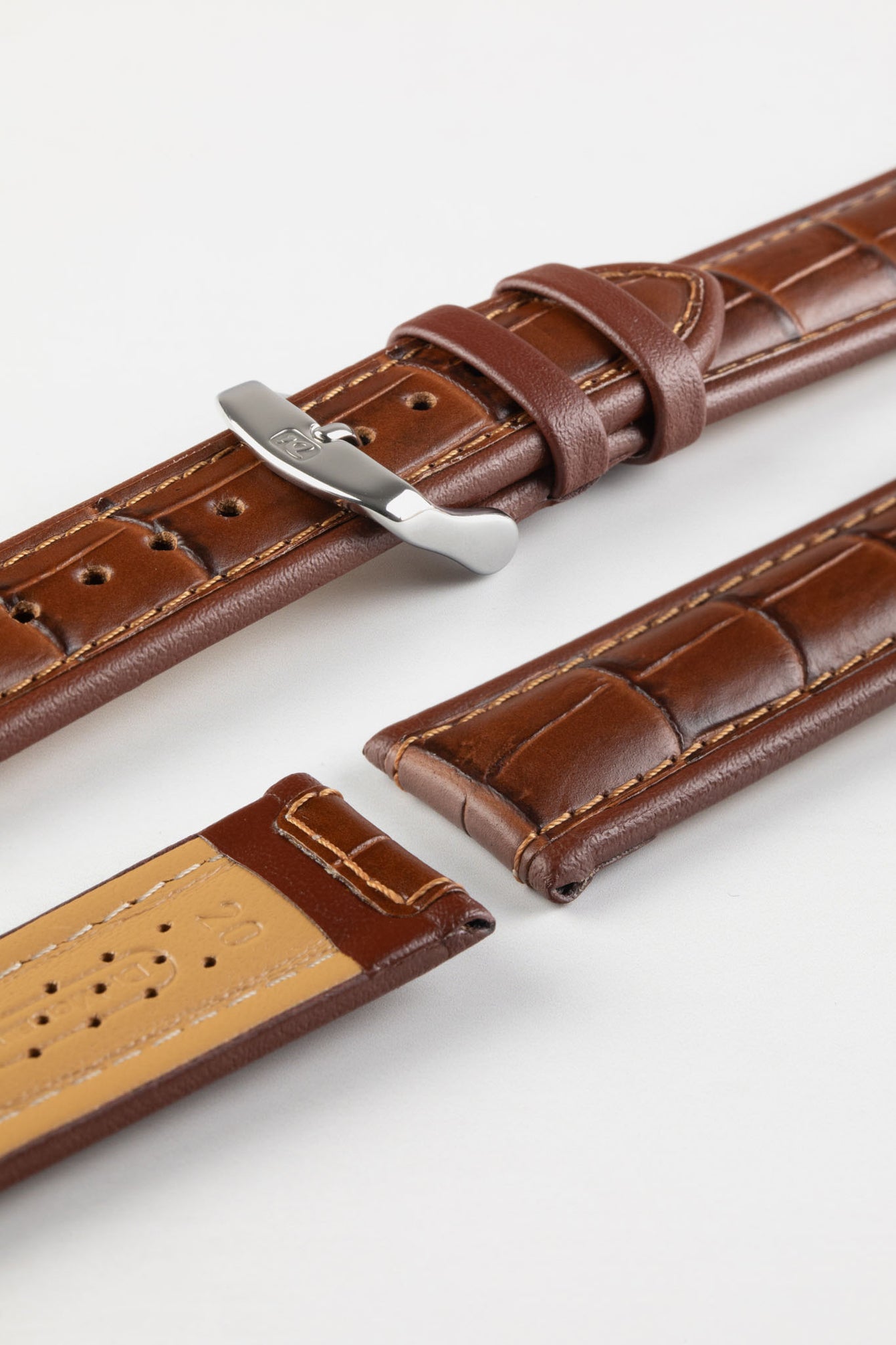 Di-Modell IMPERATOR Waterproof Alligator-Embossed Calfskin Watch Strap in GOLD BROWN