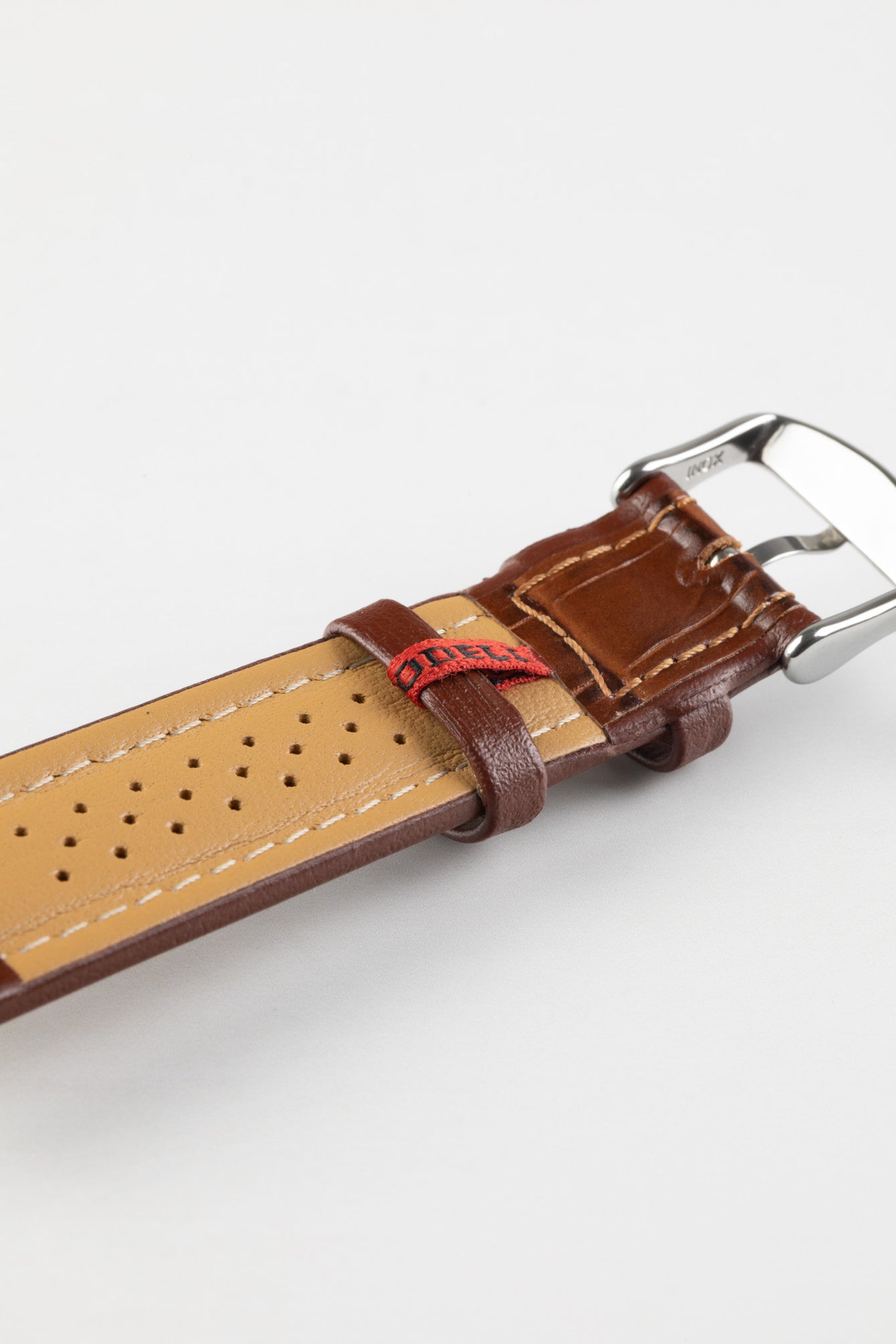 Di-Modell IMPERATOR Waterproof Alligator-Embossed Calfskin Watch Strap in GOLD BROWN