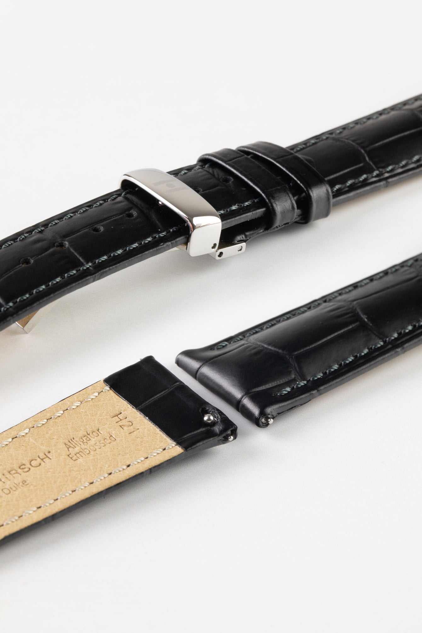 Hirsch DUKE Black Quick-Release Alligator Embossed Leather Watch Strap