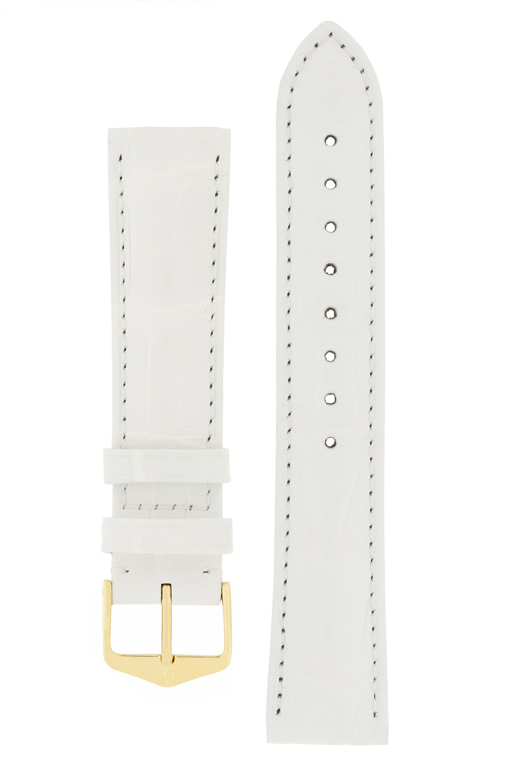 Hirsch Earl Genuine Alligator-Skin Watch Strap in White (with Polished Gold Steel H-Tradition Buckle)