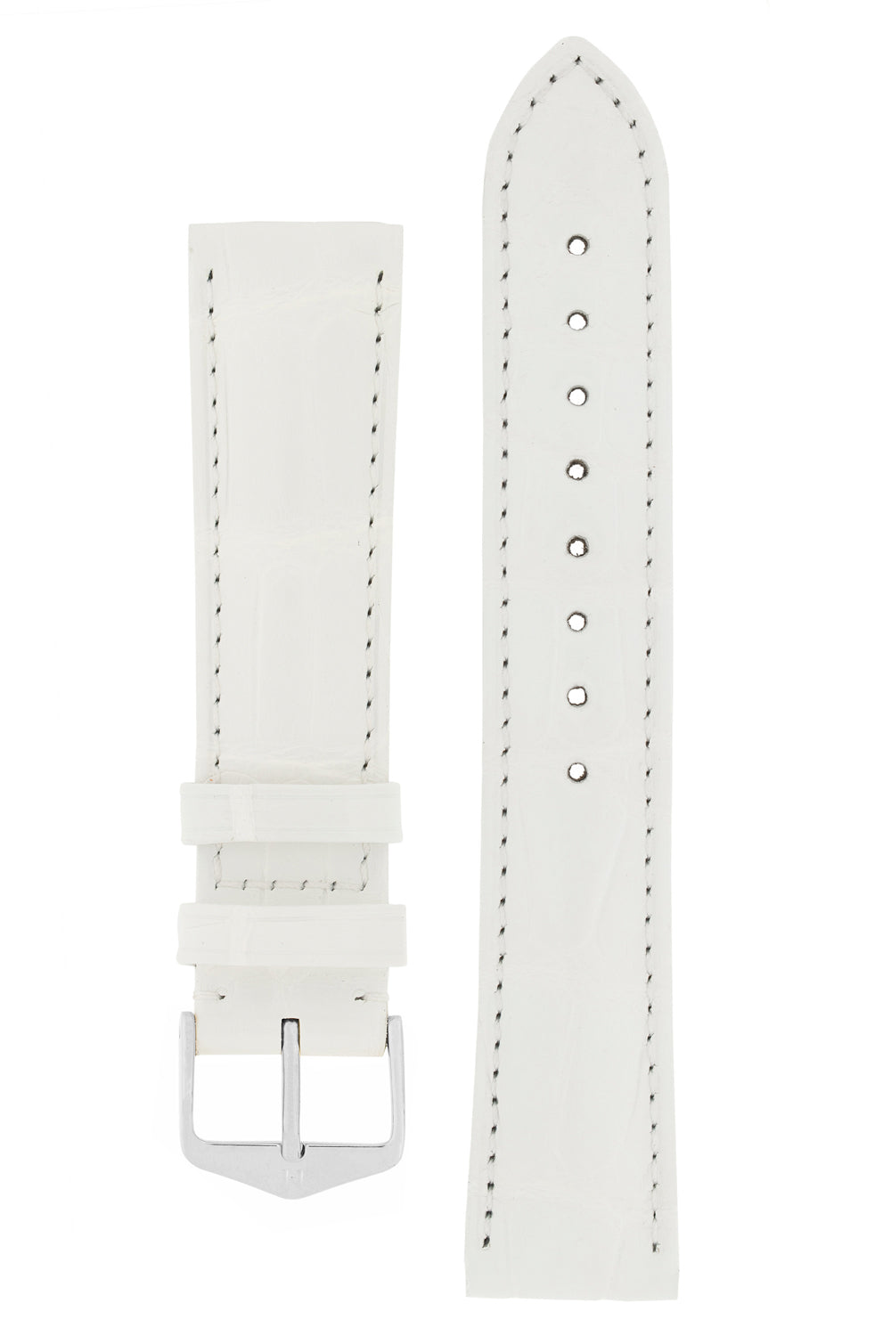 Hirsch Earl Genuine Alligator-Skin Watch Strap in White (with Polished Silver Steel H-Tradition Buckle)