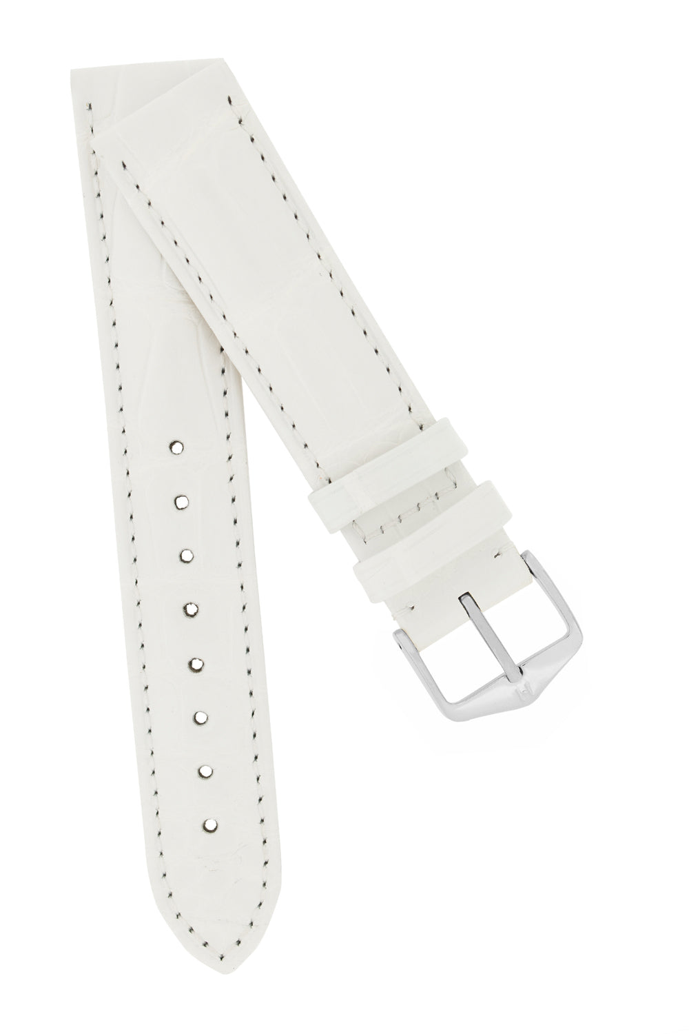 Hirsch Earl Genuine Alligator-Skin Watch Strap in White