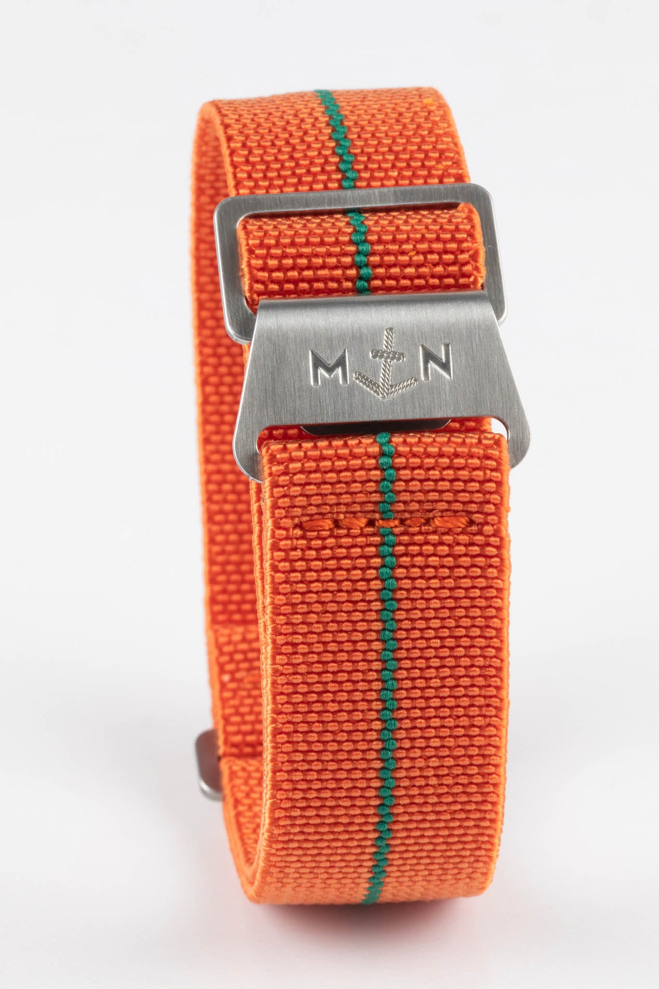 Erika's Originals ORANGE MN™ Strap with GREEN Centerline - BRUSHED Hardware