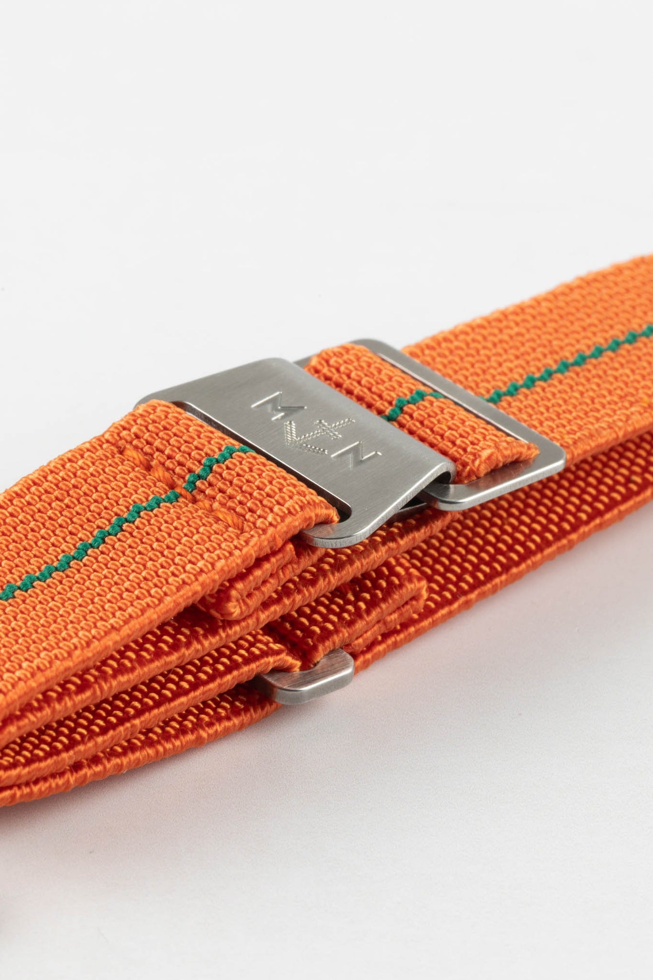 Erika's Originals ORANGE MN™ Strap with GREEN Centerline - BRUSHED Hardware