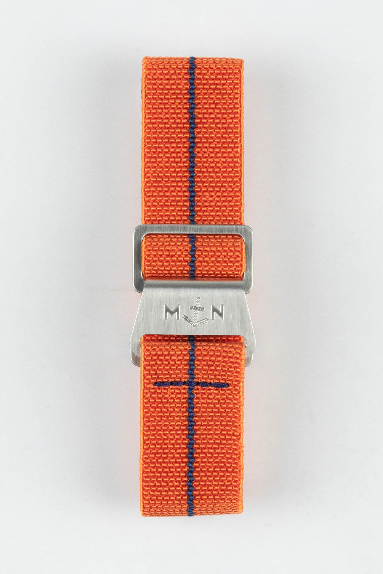 Erika's Originals ORANGE MN™ Strap with NAVY BLUE Centerline - BRUSHED Hardware