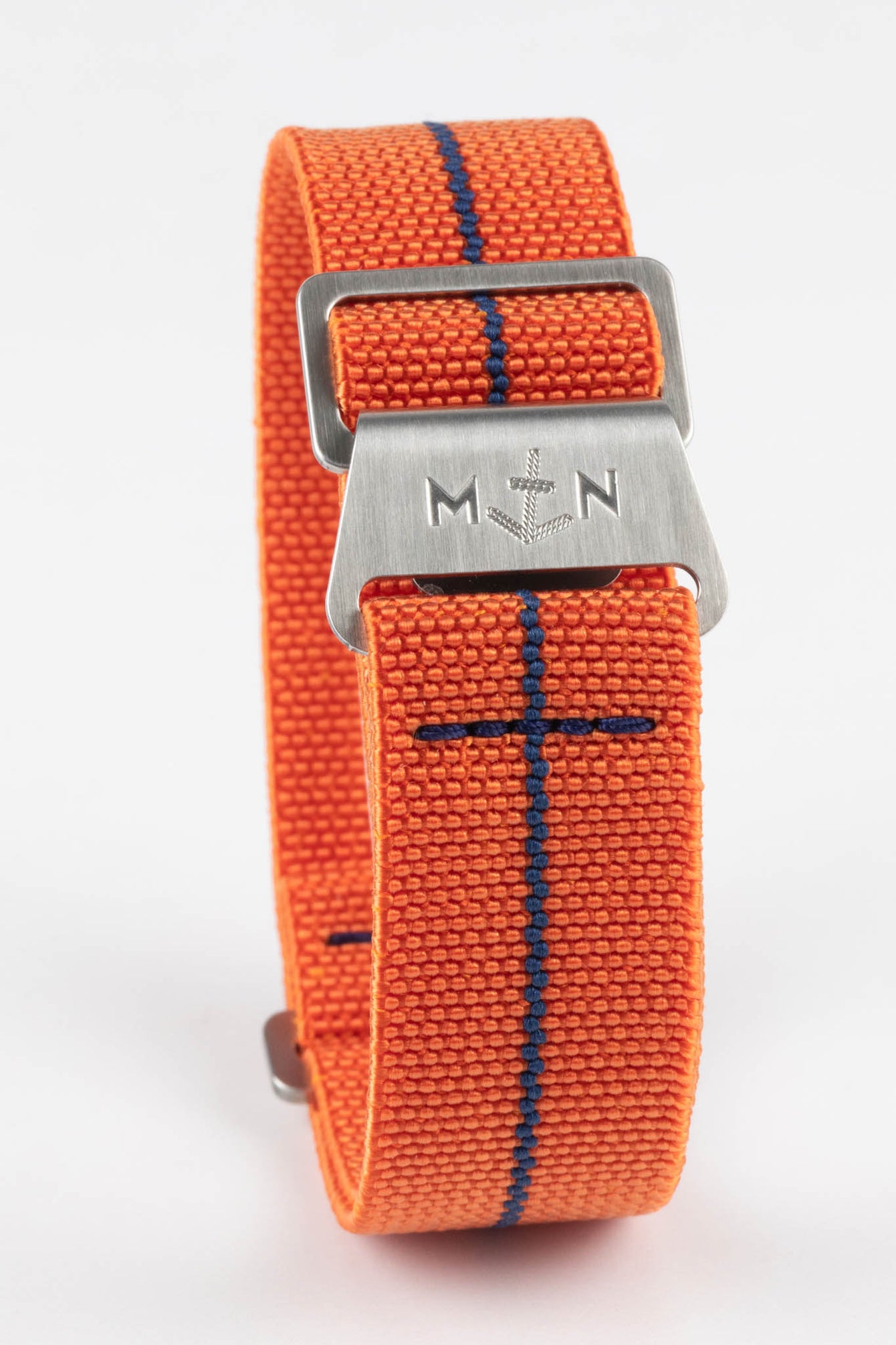 Erika's Originals ORANGE MN™ Strap with NAVY BLUE Centerline - BRUSHED Hardware