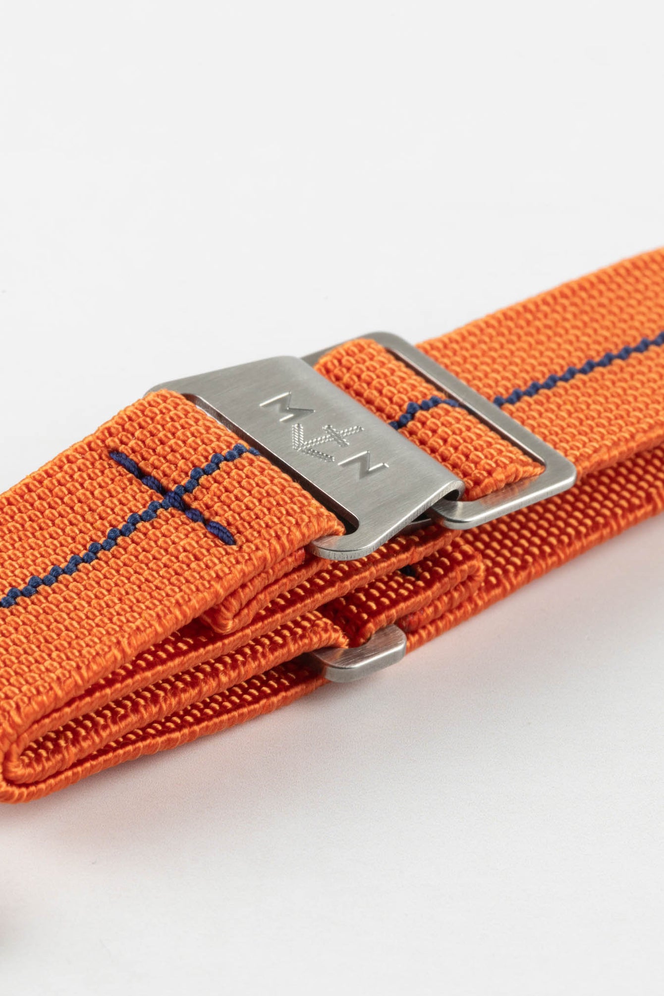 Erika's Originals ORANGE MN™ Strap with NAVY BLUE Centerline - BRUSHED Hardware