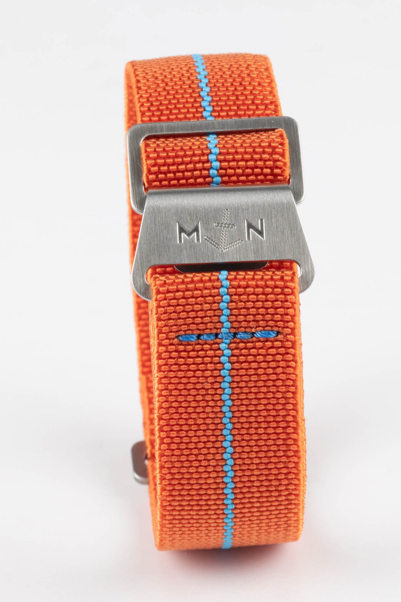 Erika's Originals ORANGE MN™ Strap with TURQUOISE Centerline - BRUSHED Hardware