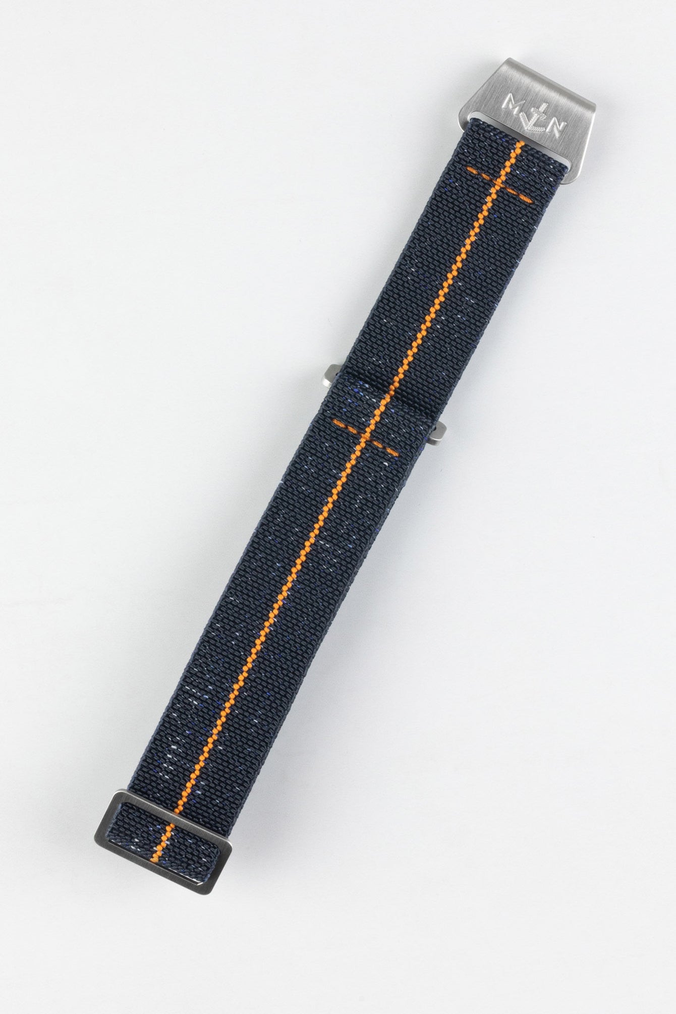 Erika's Originals INDIGO DENIM MN™ Strap with ORANGE Centerline - BRUSHED Hardware