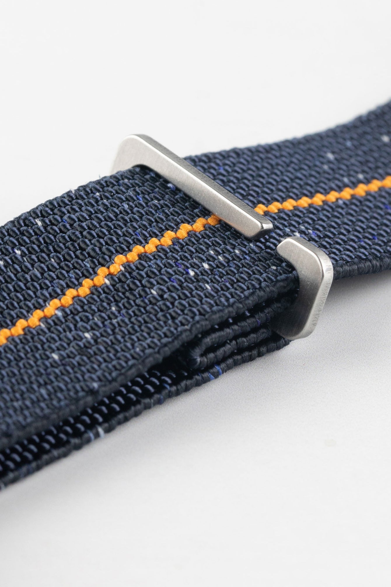 Erika's Originals INDIGO DENIM MN™ Strap with ORANGE Centerline - BRUSHED Hardware