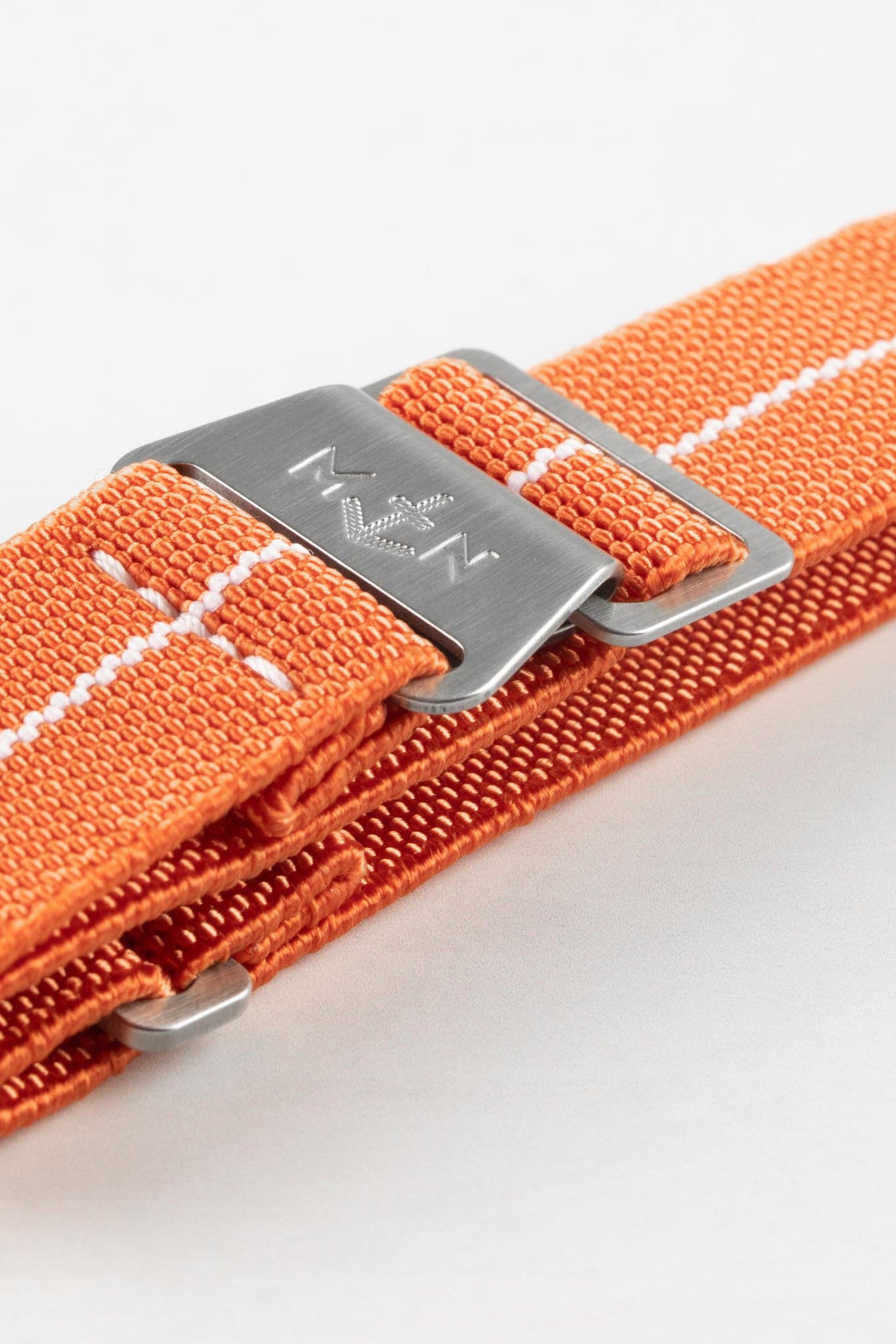 Erika's Originals ORANGE MN™ Strap with WHITE Centerline - BRUSHED Hardware