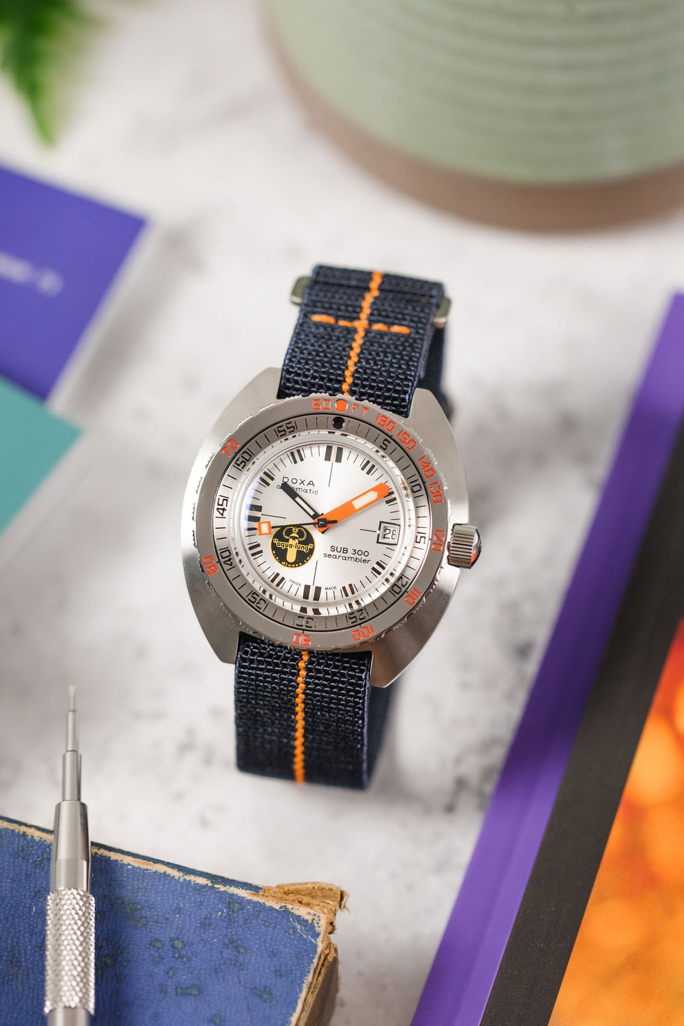 Trident | Blue Watch Strap With Orange Stitching | WatchObsession