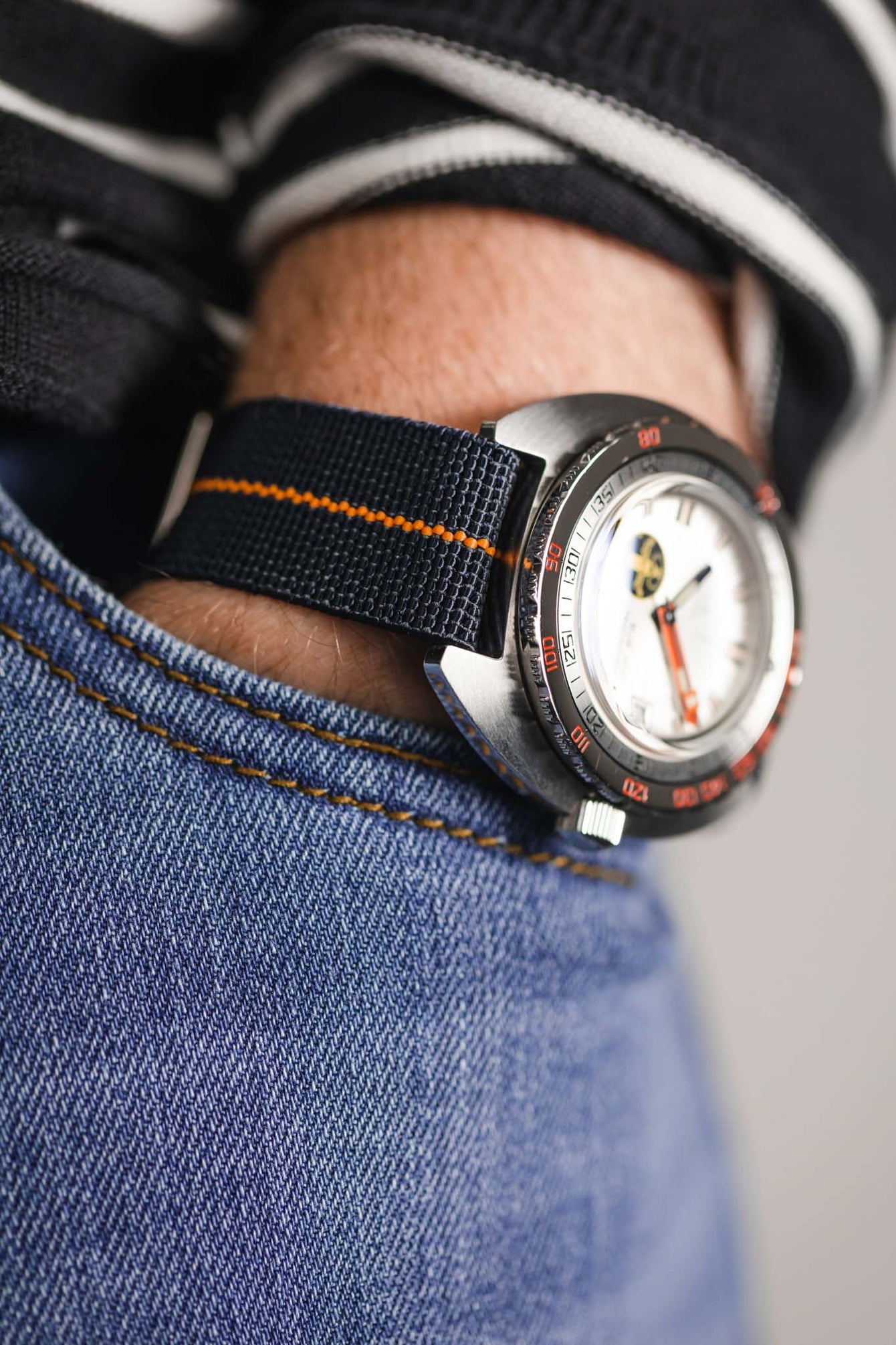 Trident | Blue Watch Strap With Orange Stitching | WatchObsession