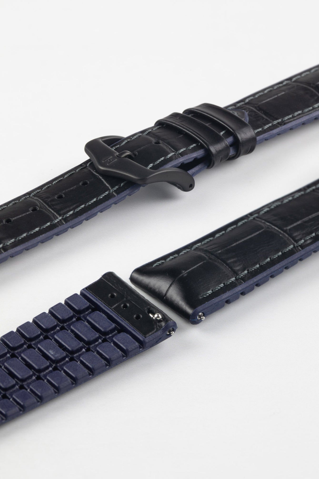 Hirsch ANDY Alligator Embossed Performance Watch Strap in BLACK / BLUE