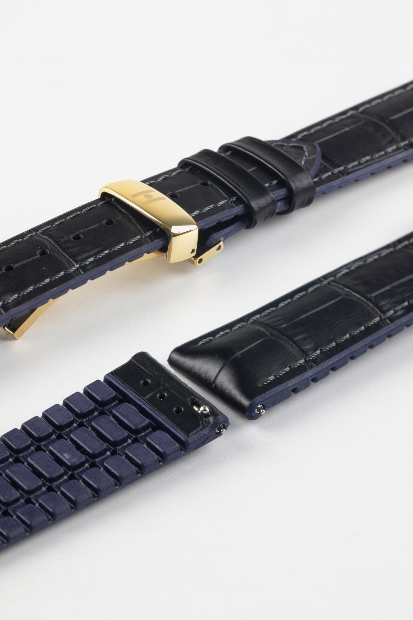 Hirsch ANDY Alligator Embossed Performance Watch Strap in BLACK / BLUE