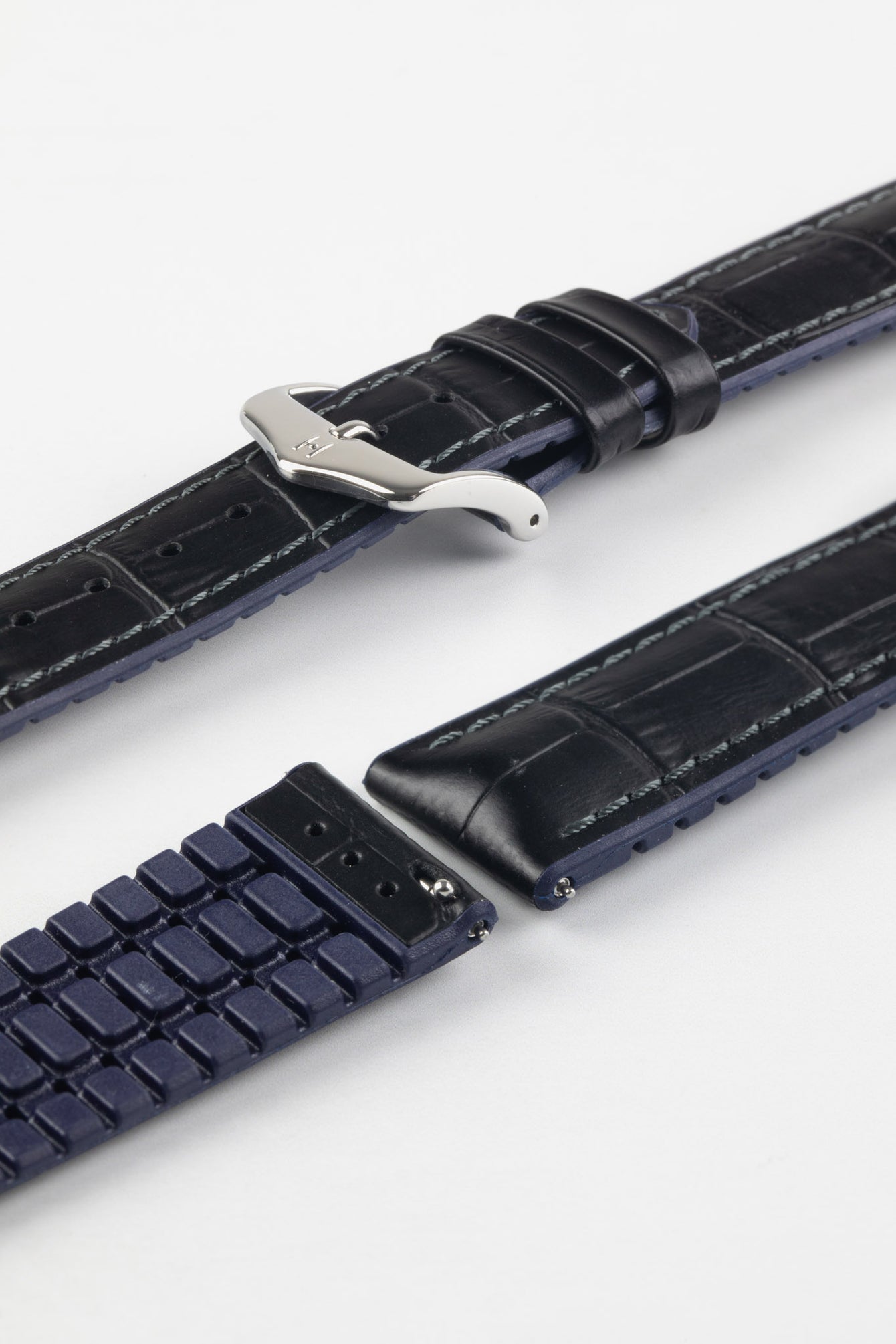 Hirsch ANDY Alligator Embossed Performance Watch Strap in BLACK / BLUE