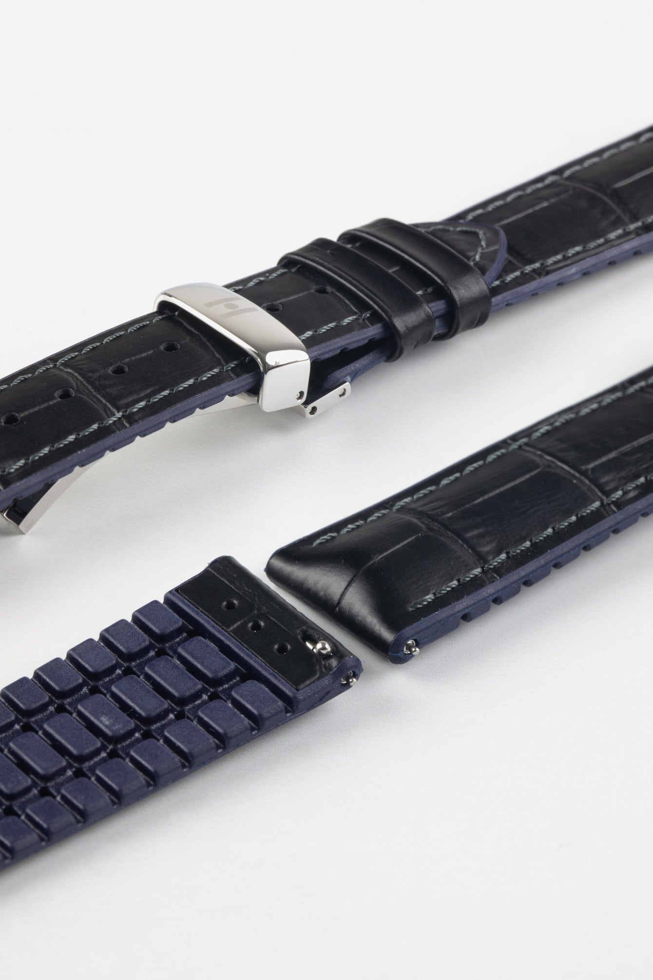 Hirsch ANDY Alligator Embossed Performance Watch Strap in BLACK / BLUE