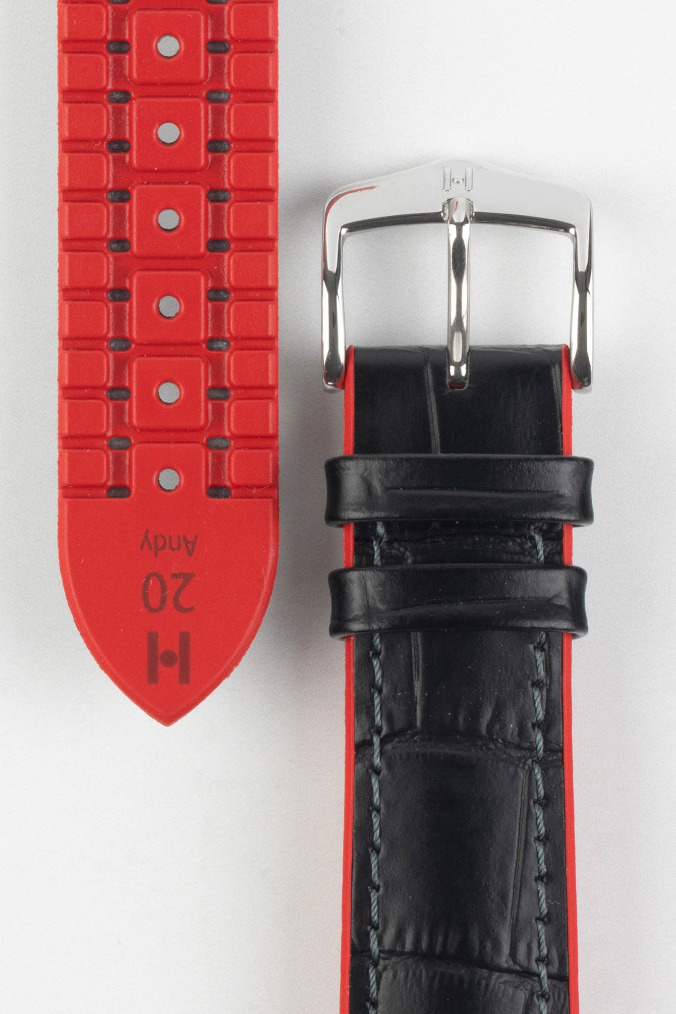 Hirsch ANDY Alligator Embossed Performance Watch Strap in BLACK / RED