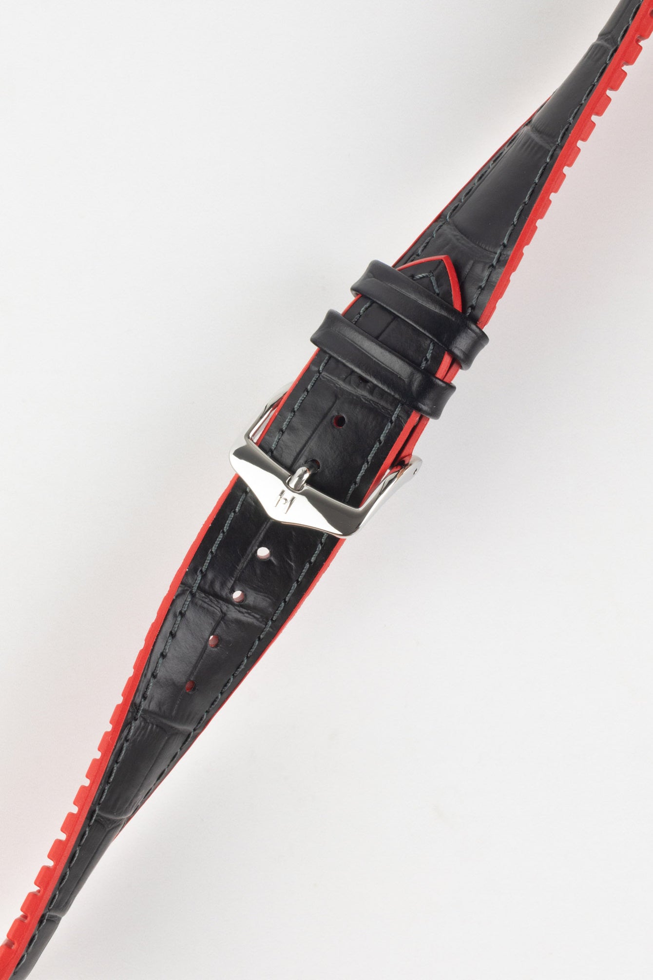 Hirsch ANDY Alligator Embossed Performance Watch Strap in BLACK / RED