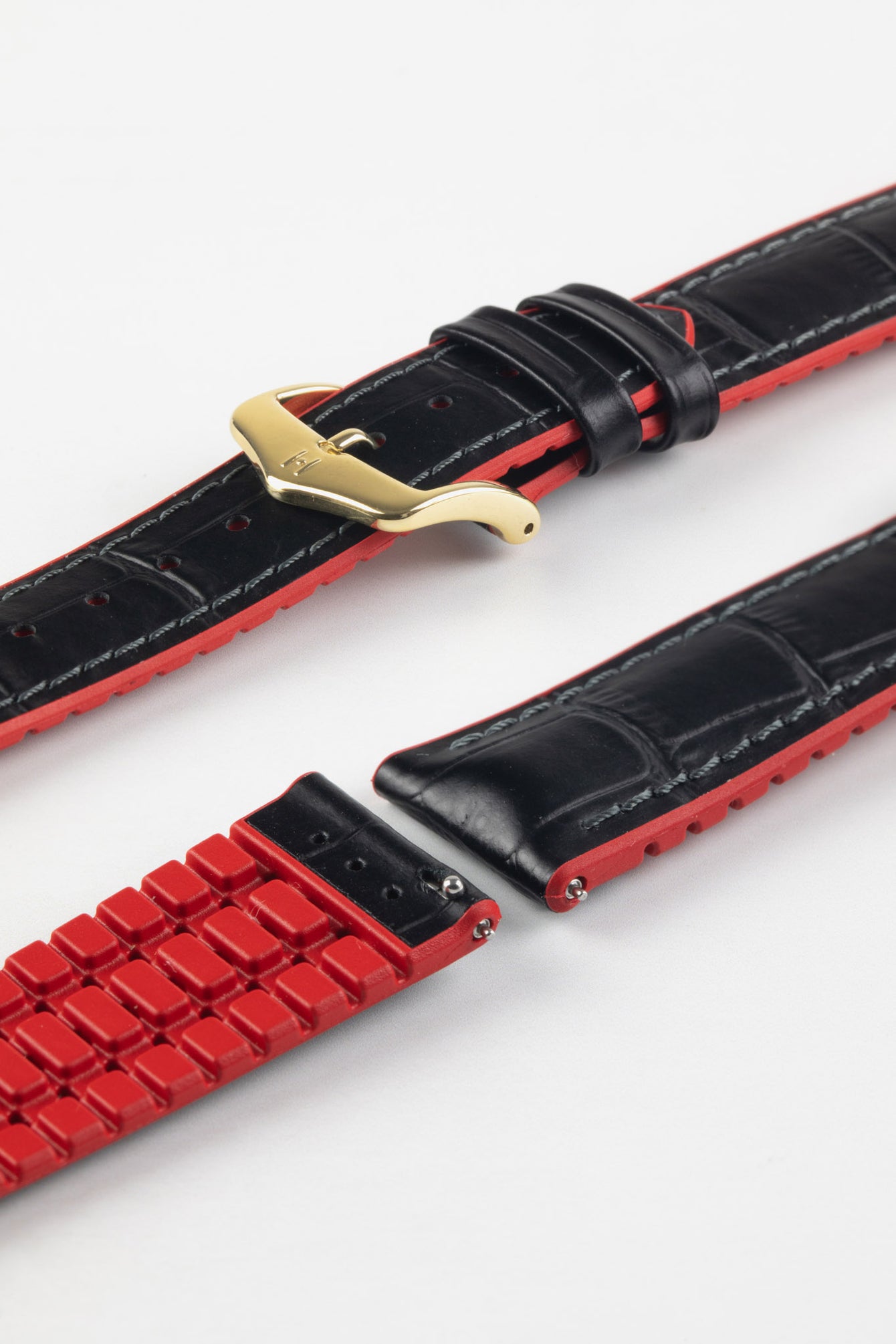 Hirsch ANDY Alligator Embossed Performance Watch Strap in BLACK / RED