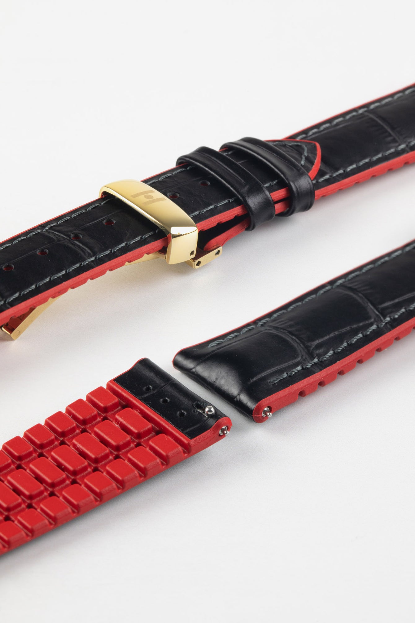 Hirsch ANDY Alligator Embossed Performance Watch Strap in BLACK / RED