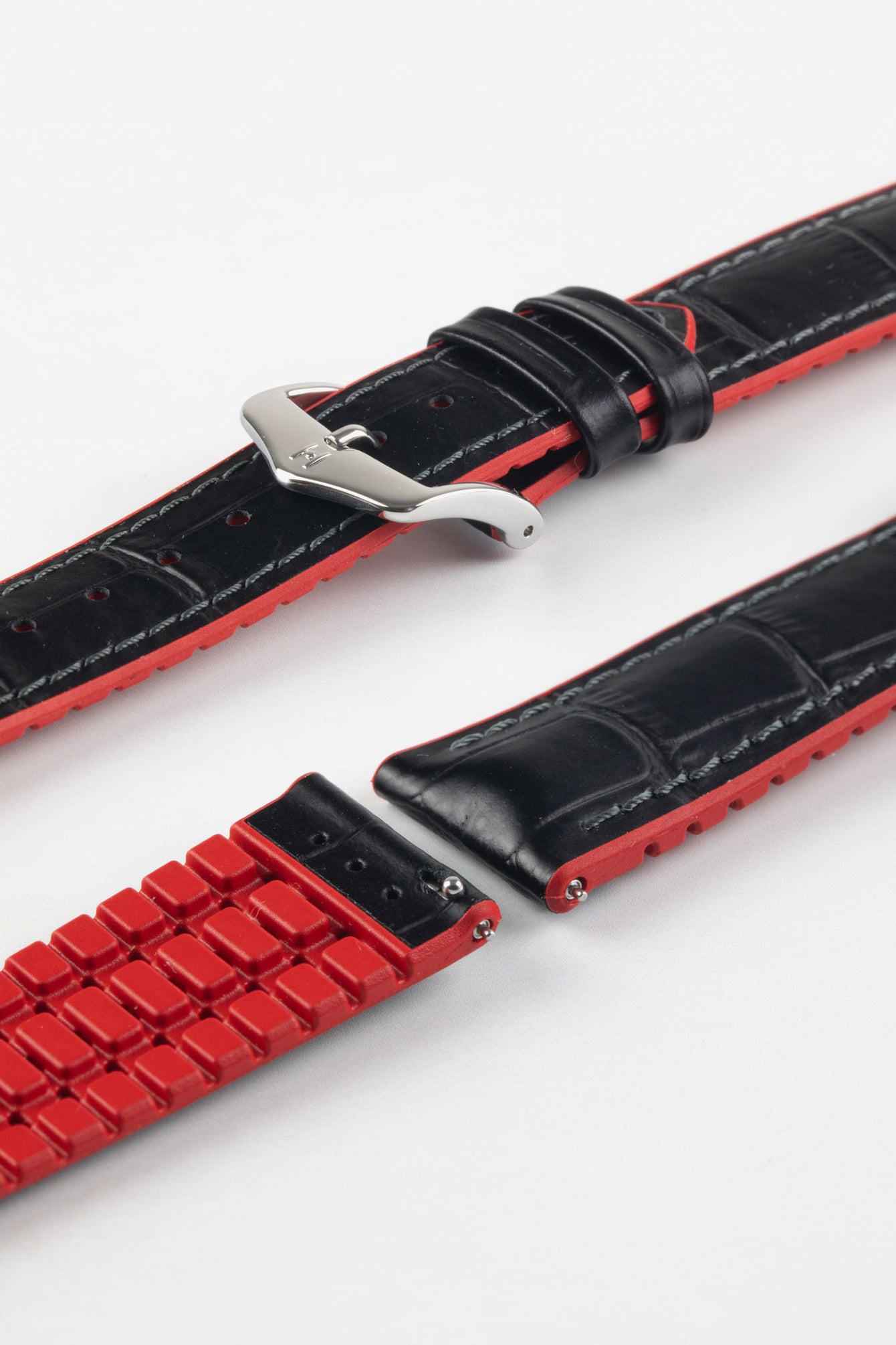 Hirsch ANDY Alligator Embossed Performance Watch Strap in BLACK / RED