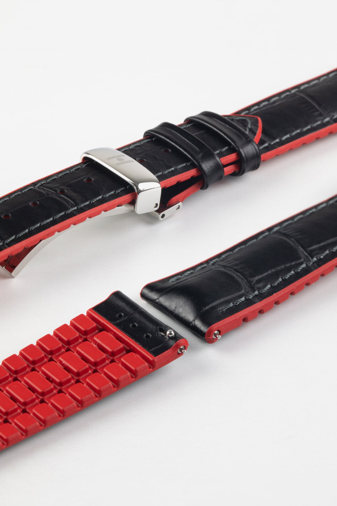 Hirsch ANDY Alligator Embossed Performance Watch Strap in BLACK / RED