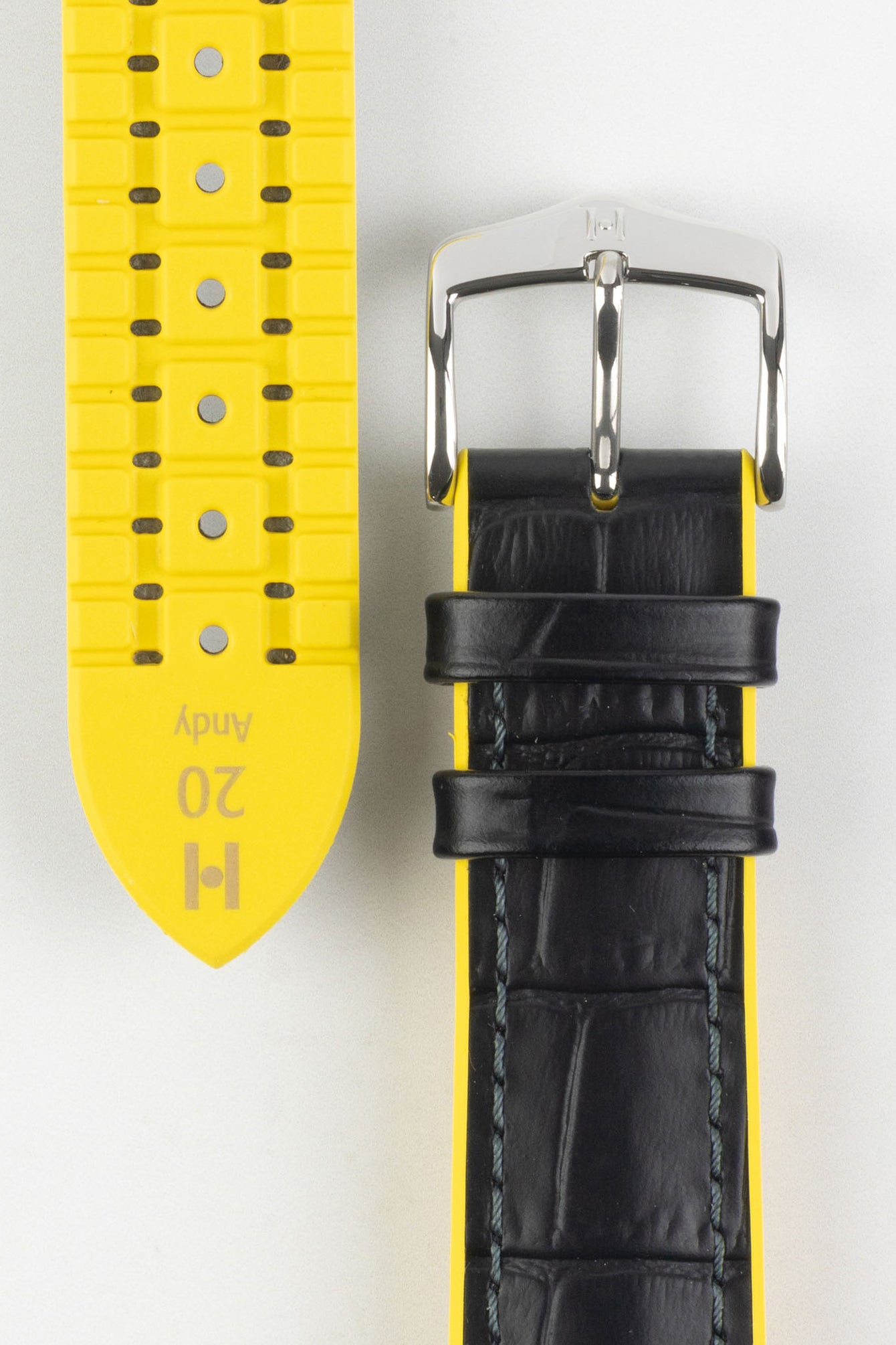 Hirsch ANDY Alligator Embossed Performance Black and Yellow Watch Strap