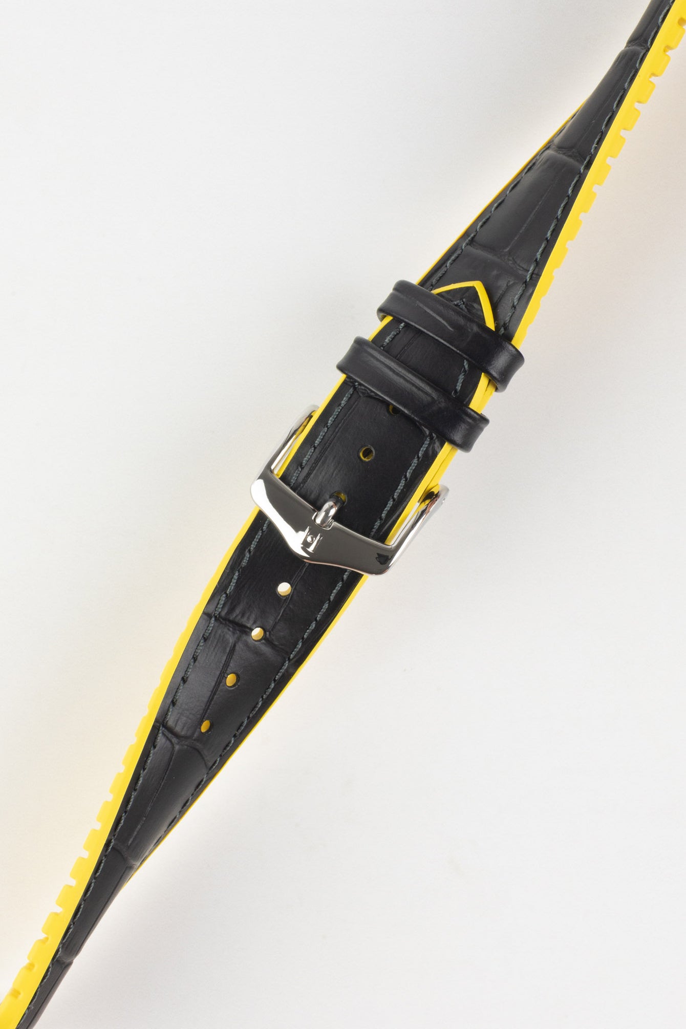 Hirsch ANDY Alligator Embossed Performance Black and Yellow Watch Strap