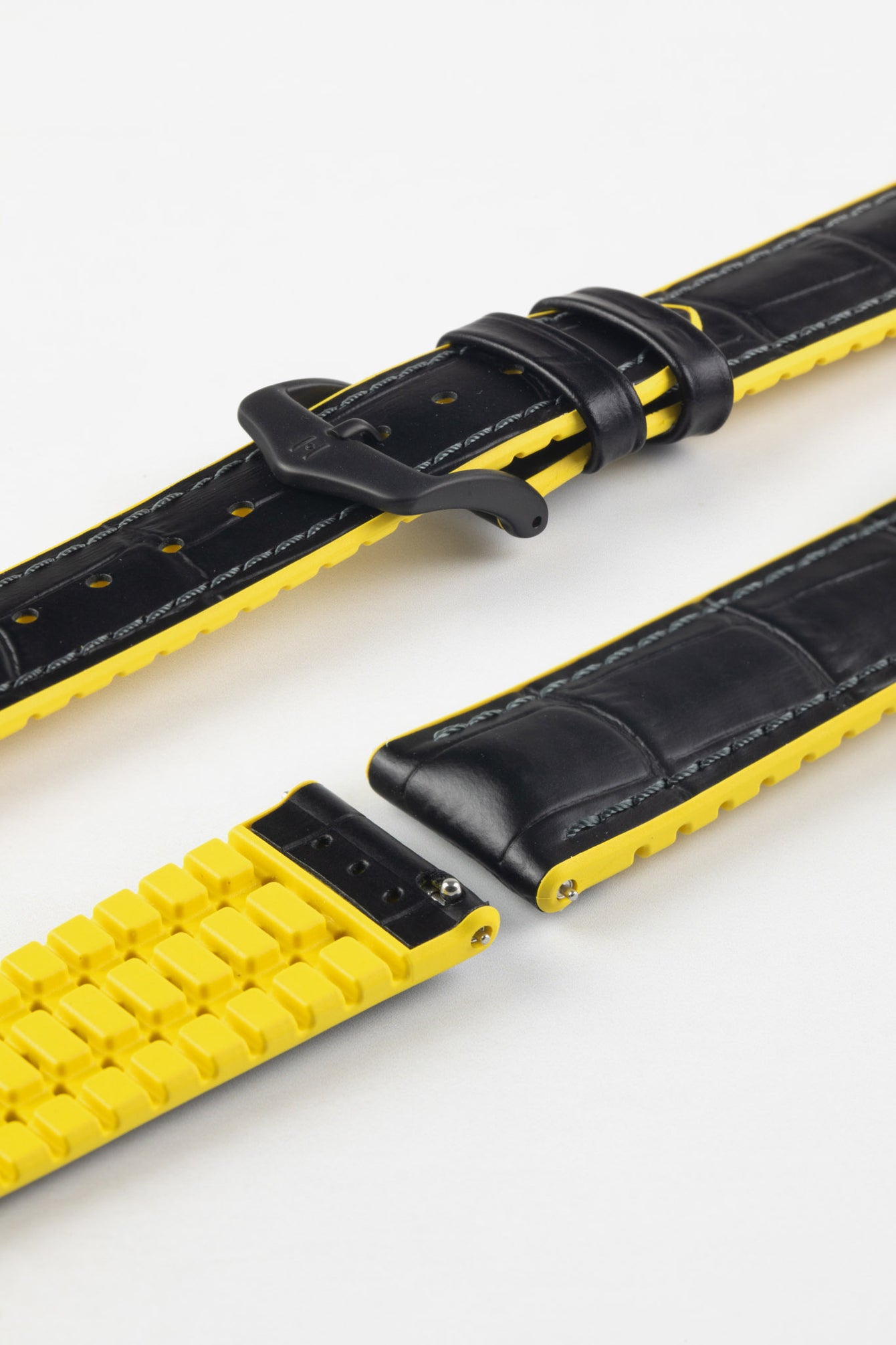 Hirsch ANDY Alligator Embossed Performance Black and Yellow Watch Strap