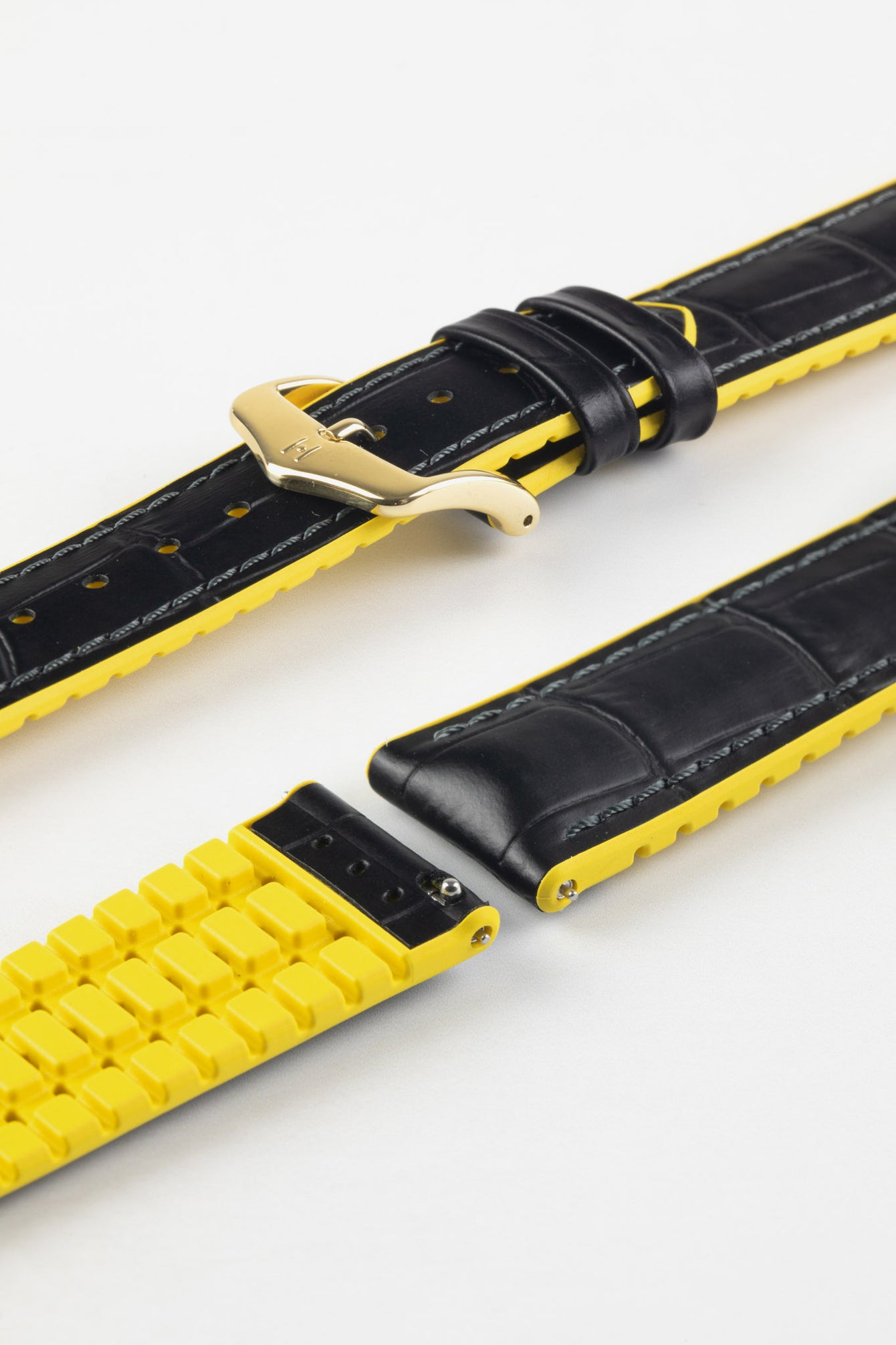 Hirsch ANDY Alligator Embossed Performance Black and Yellow Watch Strap