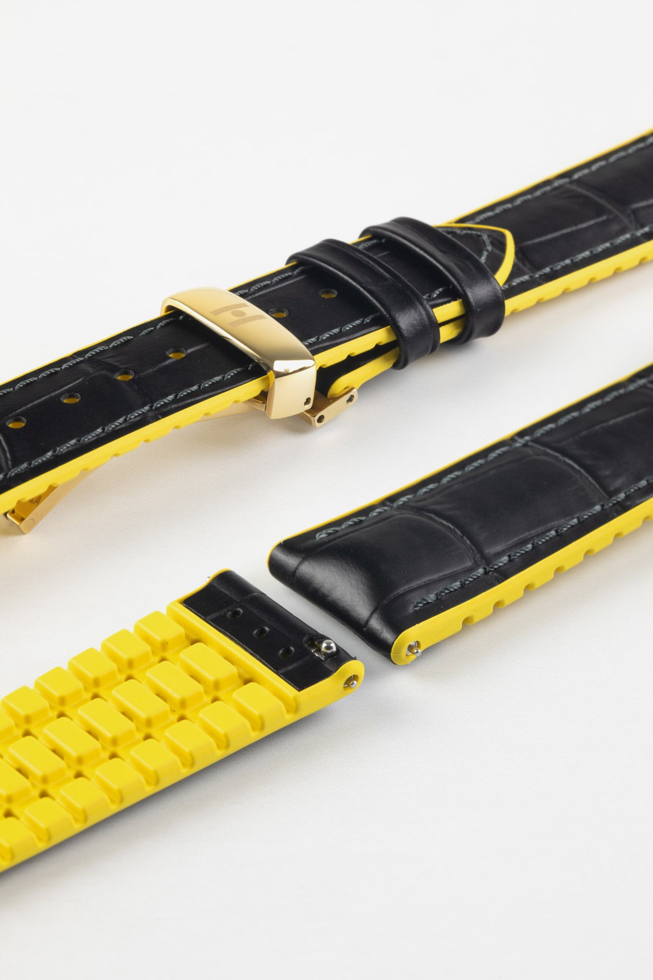 Hirsch ANDY Alligator Embossed Performance Black and Yellow Watch Strap