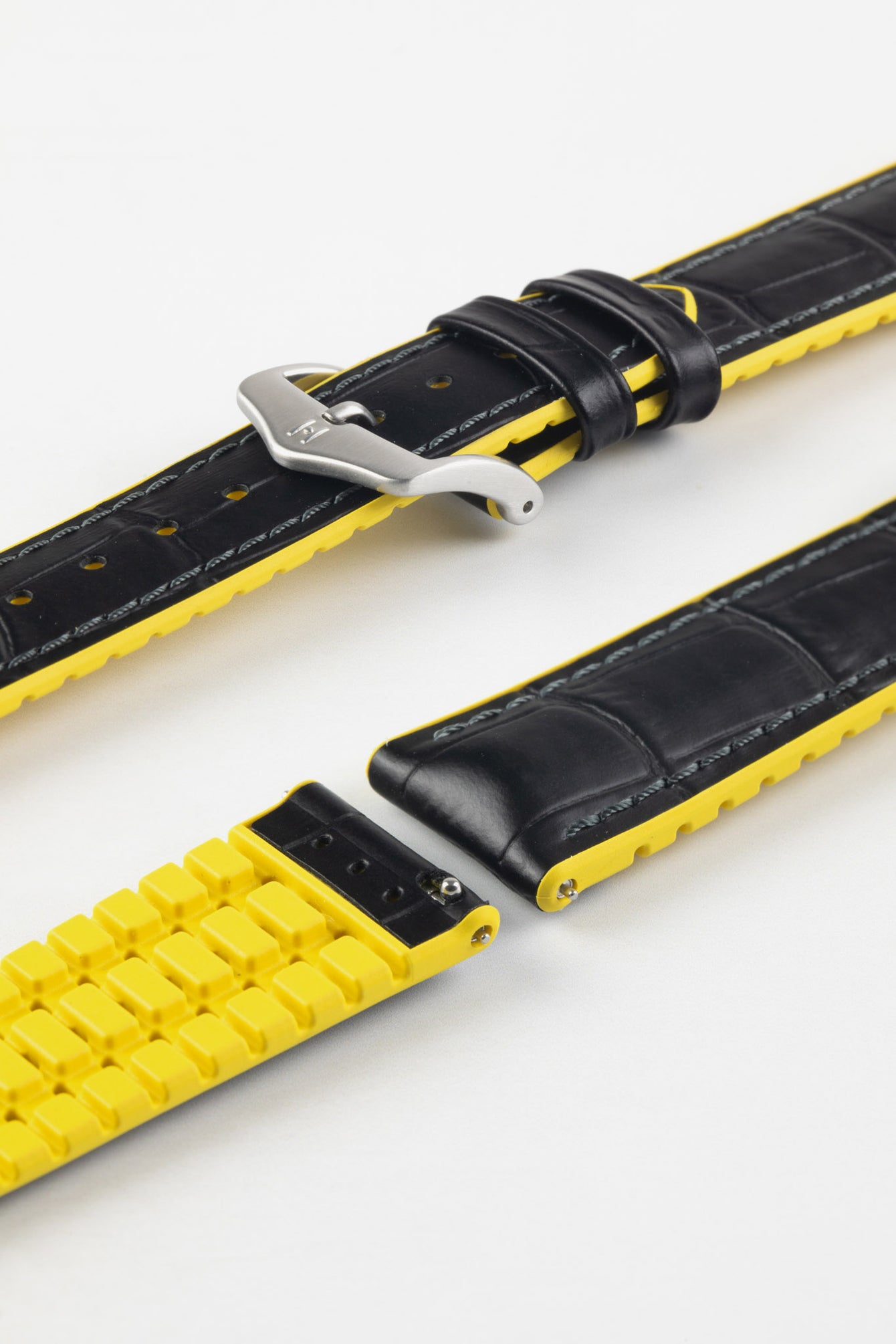 Hirsch ANDY Alligator Embossed Performance Black and Yellow Watch Strap