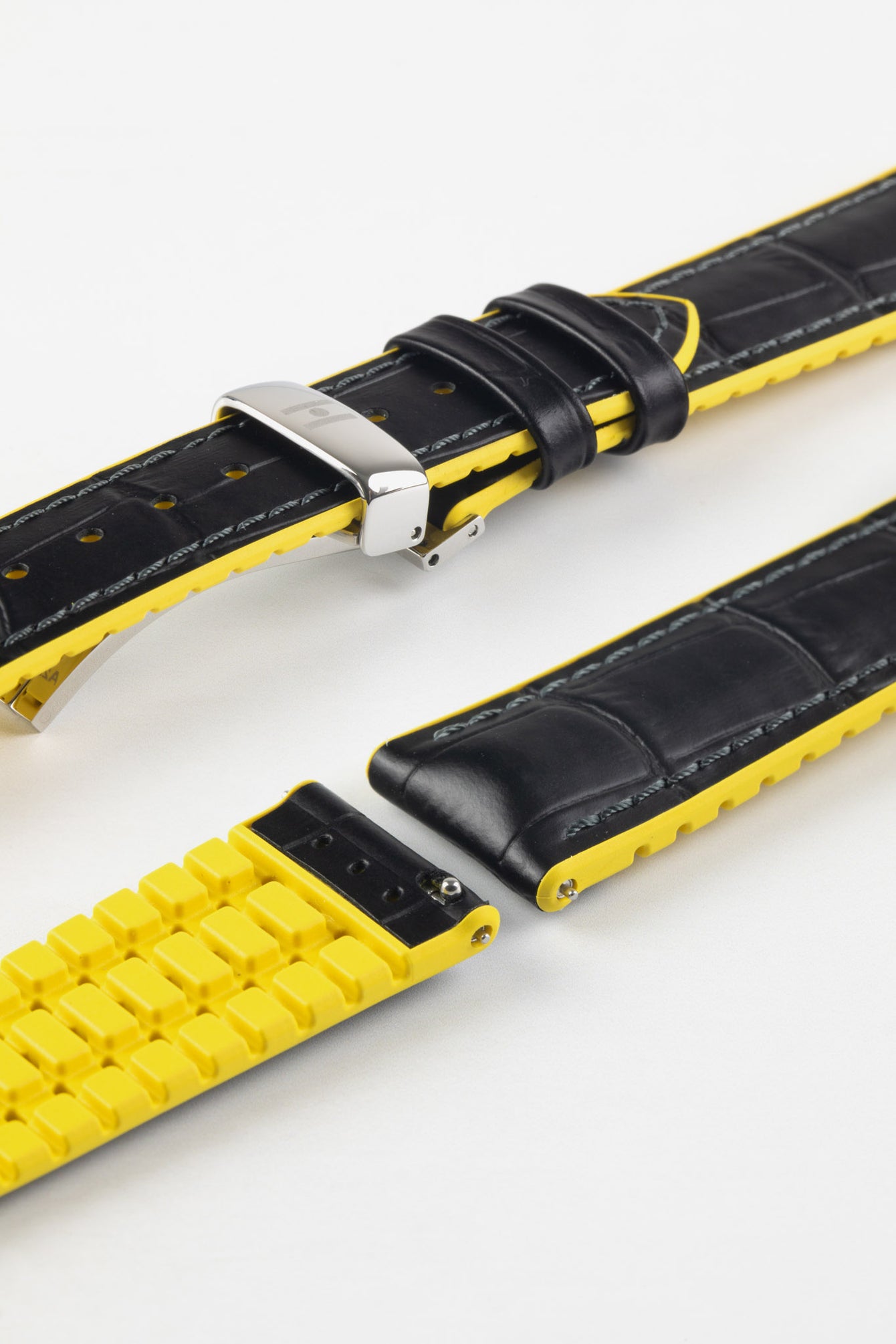 Hirsch ANDY Alligator Embossed Performance Black and Yellow Watch Strap